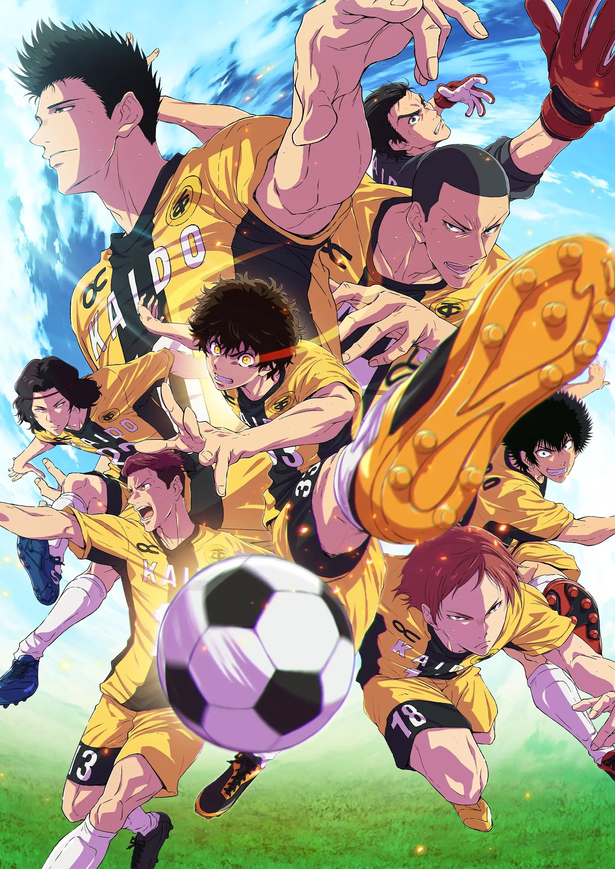 Official Aoashi Season 2 key visual shows Ashito and Esperion teammates charging toward a soccer ball.