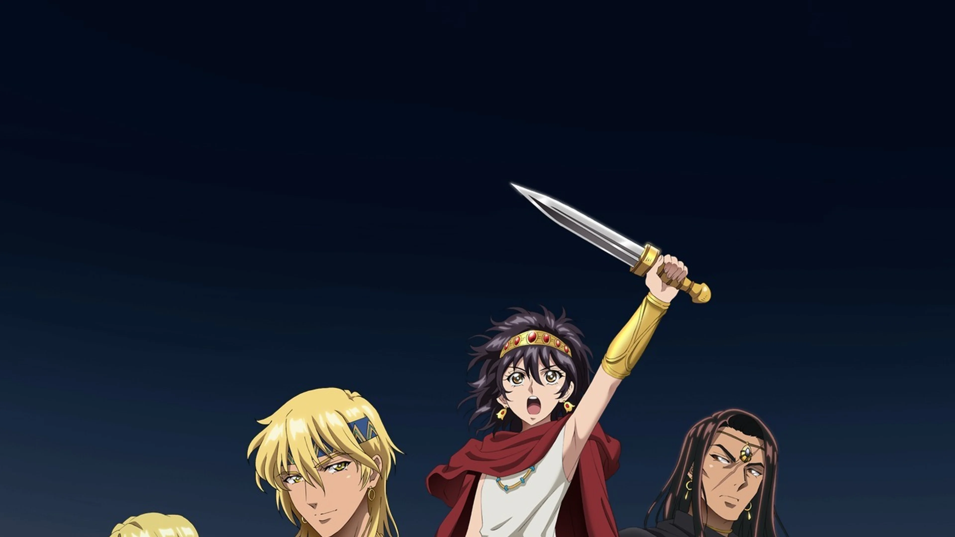 Yuri and several Red River characters appear together against a dark ancient-city background in clean official artwork.