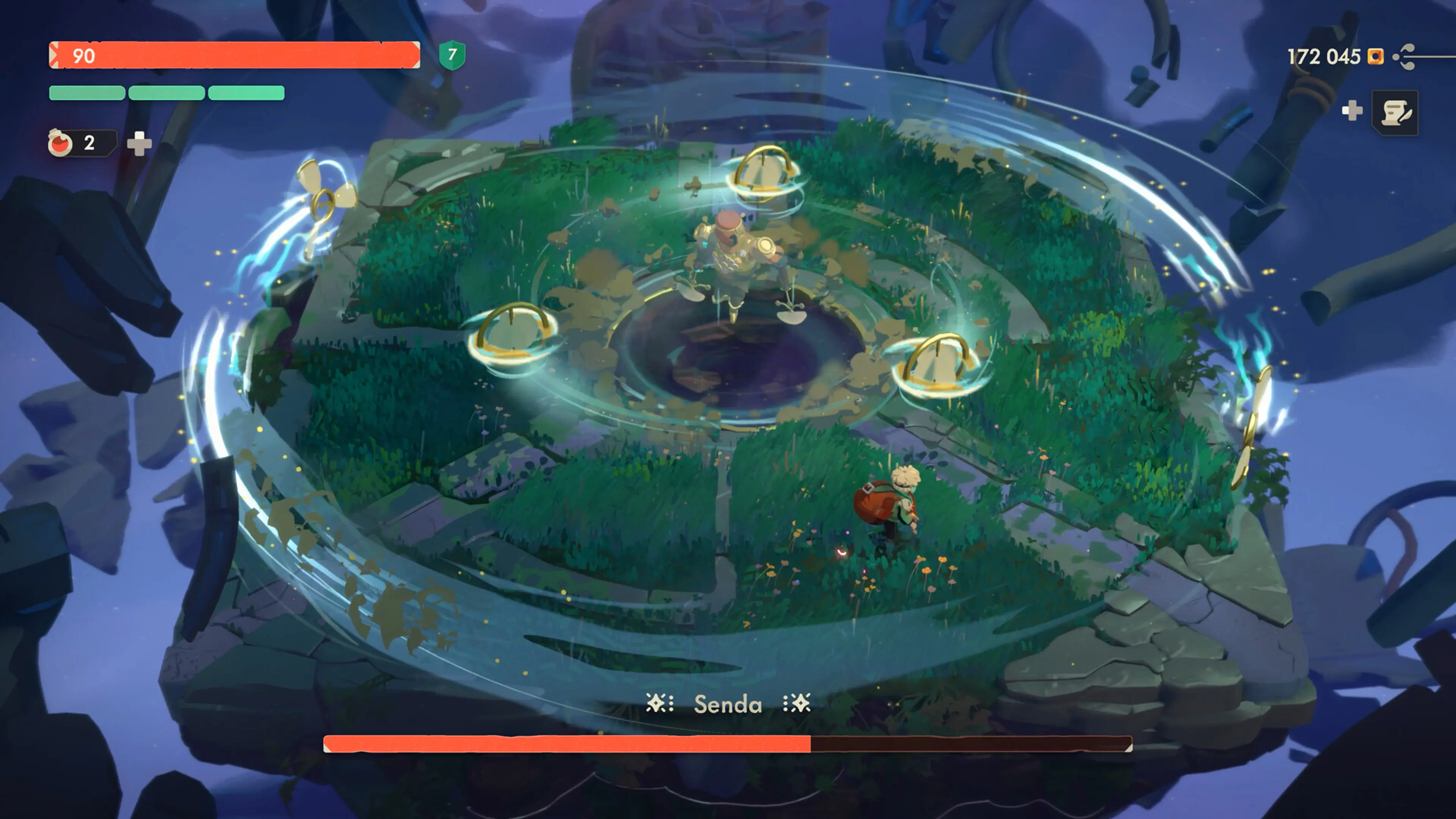 Will fights Senda inside a circular, wind-swept arena in the Endless Vault.