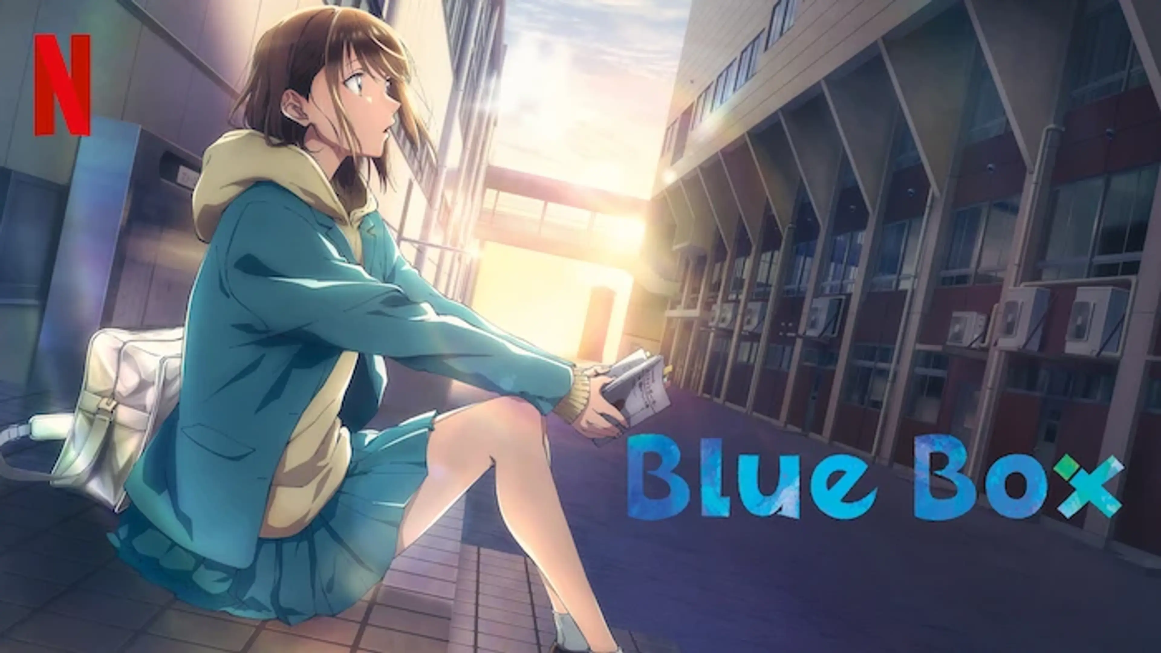 Official Netflix Blue Box promotional image showing Chinatsu Kano near an athletic facility.