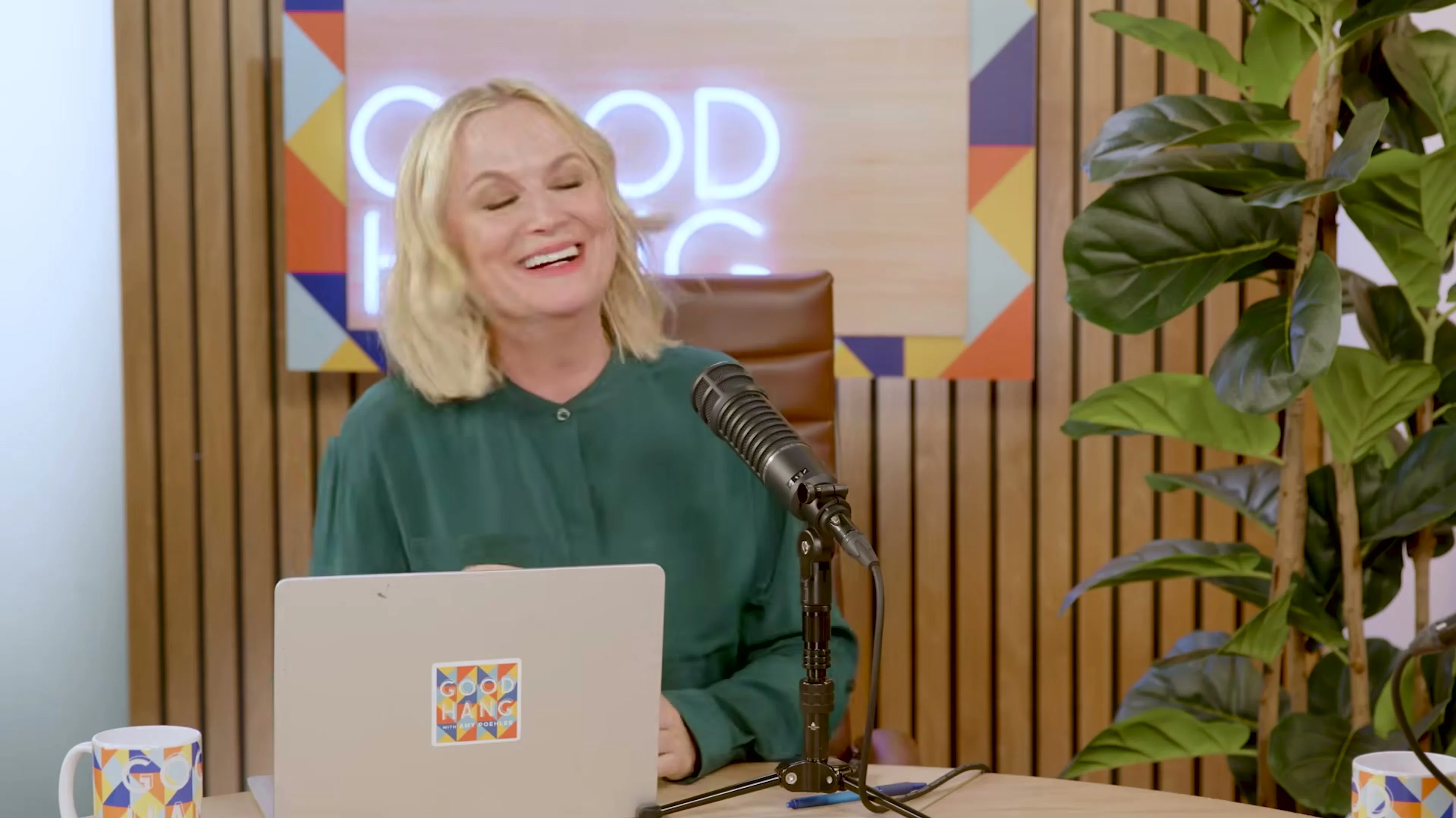 Amy Poehler smiles on the Good Hang podcast set.