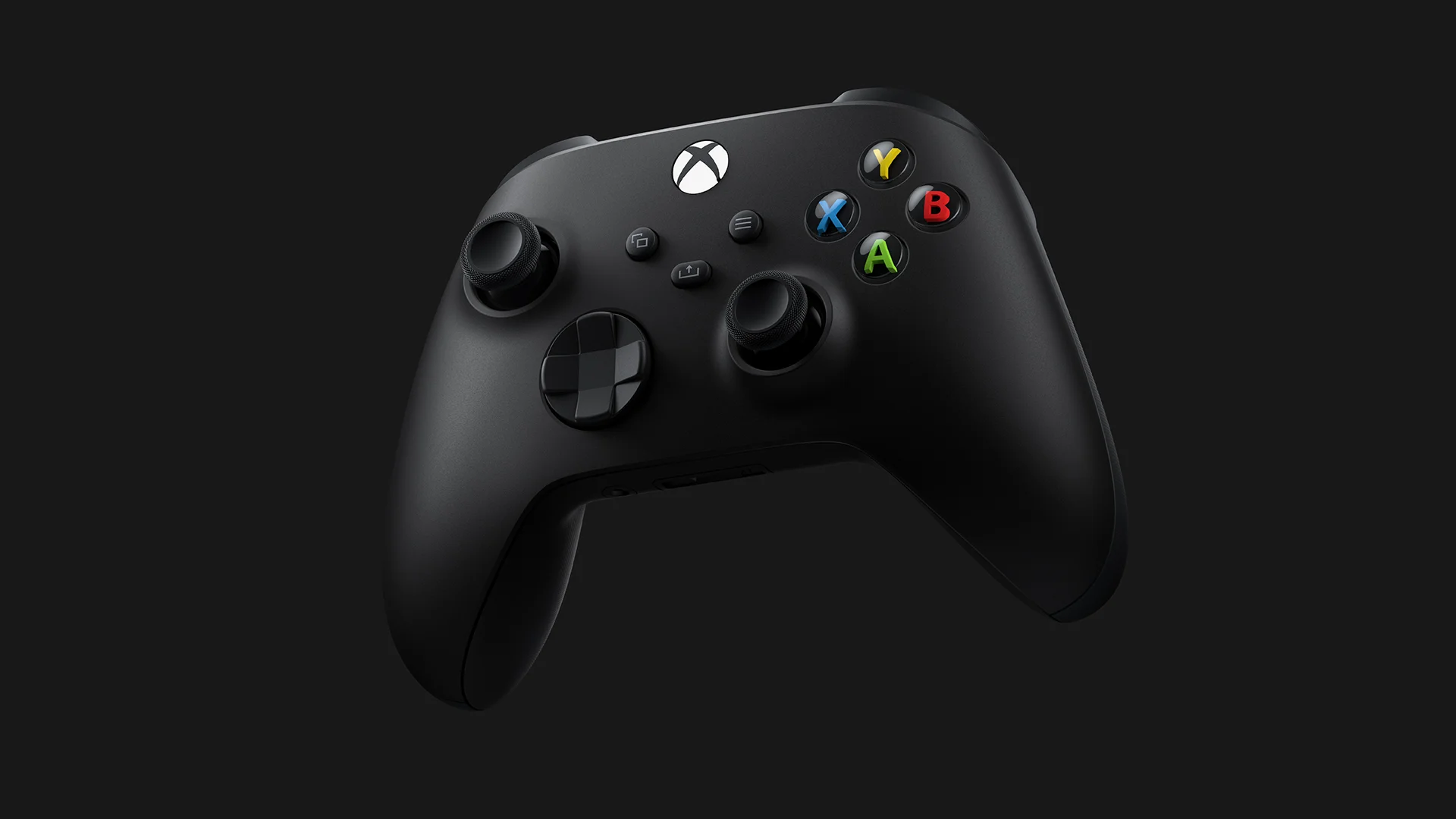 A black Xbox Wireless Controller is centered on a dark background.