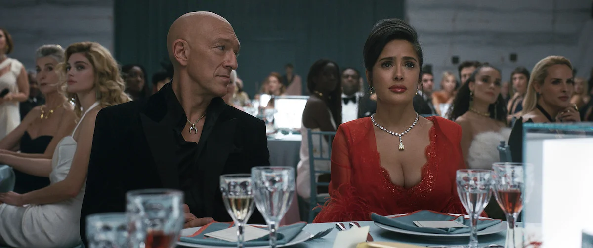 Vincent Cassel and Salma Hayek-Pinault stand together at the gala in Sacrifice.