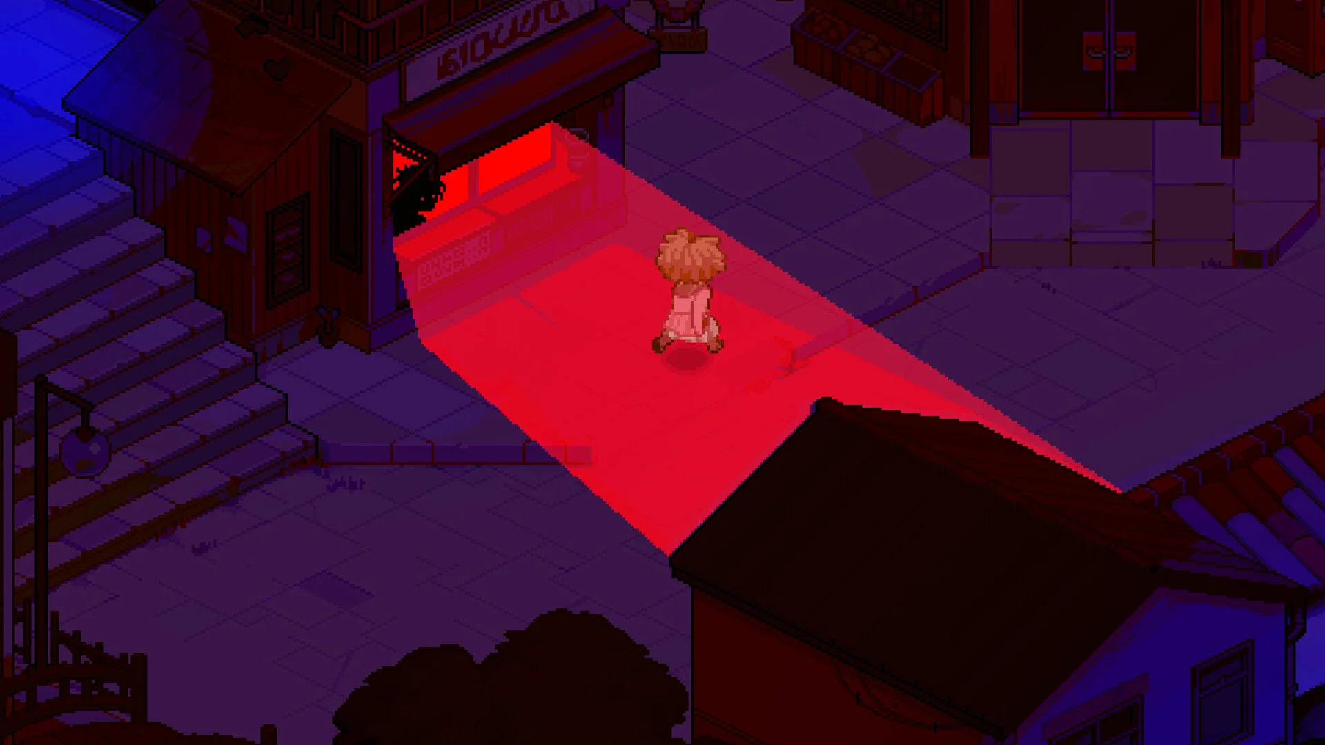 A resident noticing the player at night in Grave Seasons