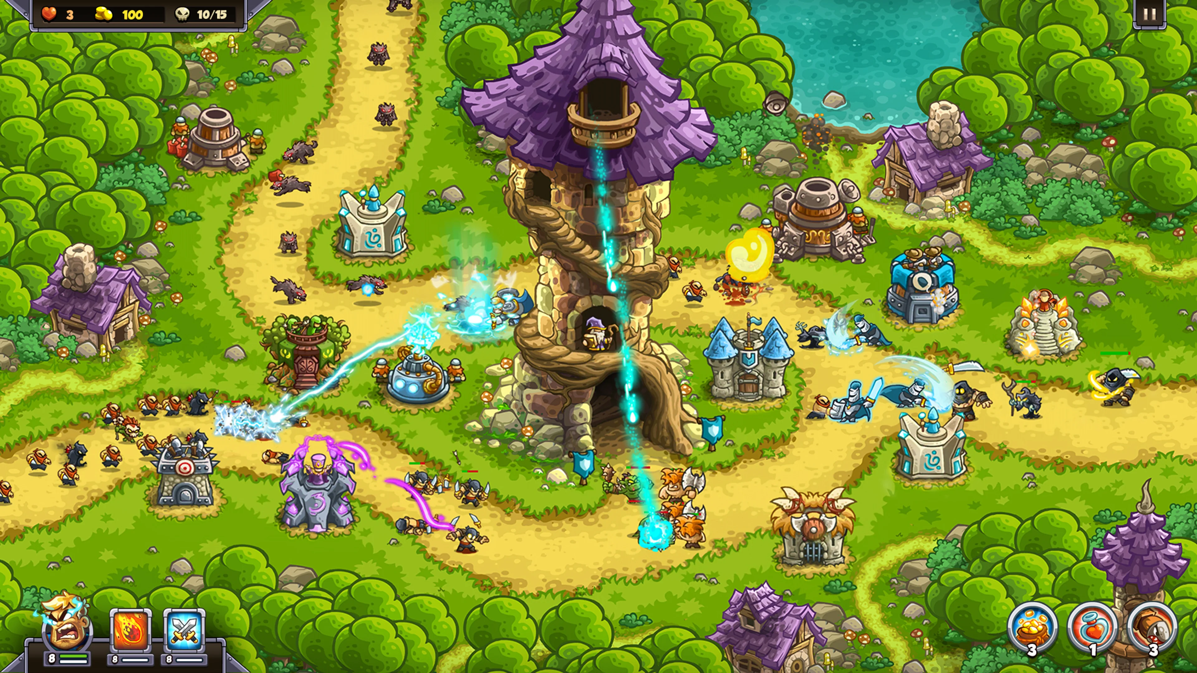 Official Kingdom Rush 6: Genesis gameplay screenshot 8, showing a tower-defense battlefield.