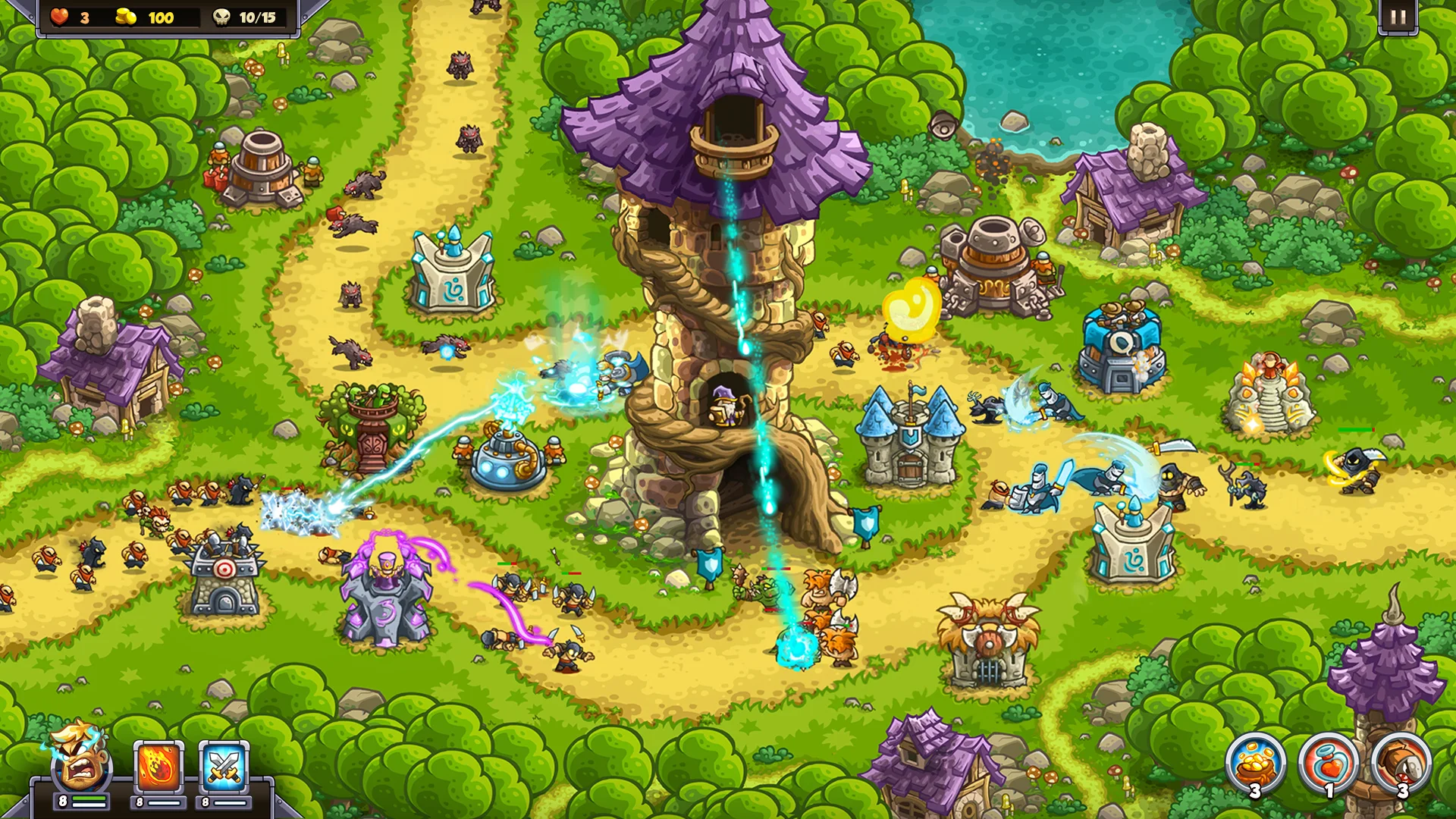 Official Kingdom Rush 6: Genesis gameplay screenshot 8, showing a tower-defense battlefield.