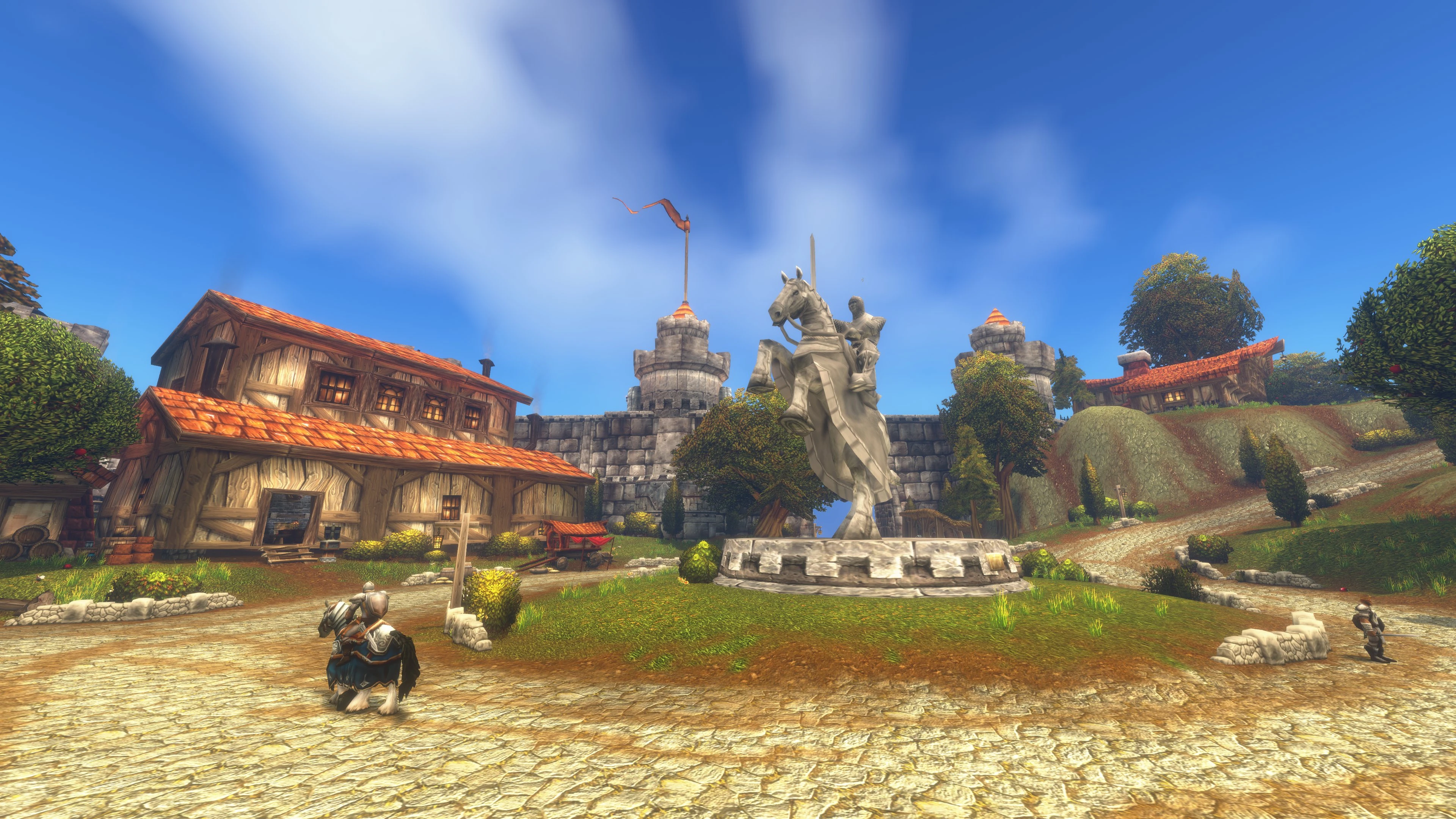 Stormwind under a bright blue sky in the World of Warcraft: Forever beta.