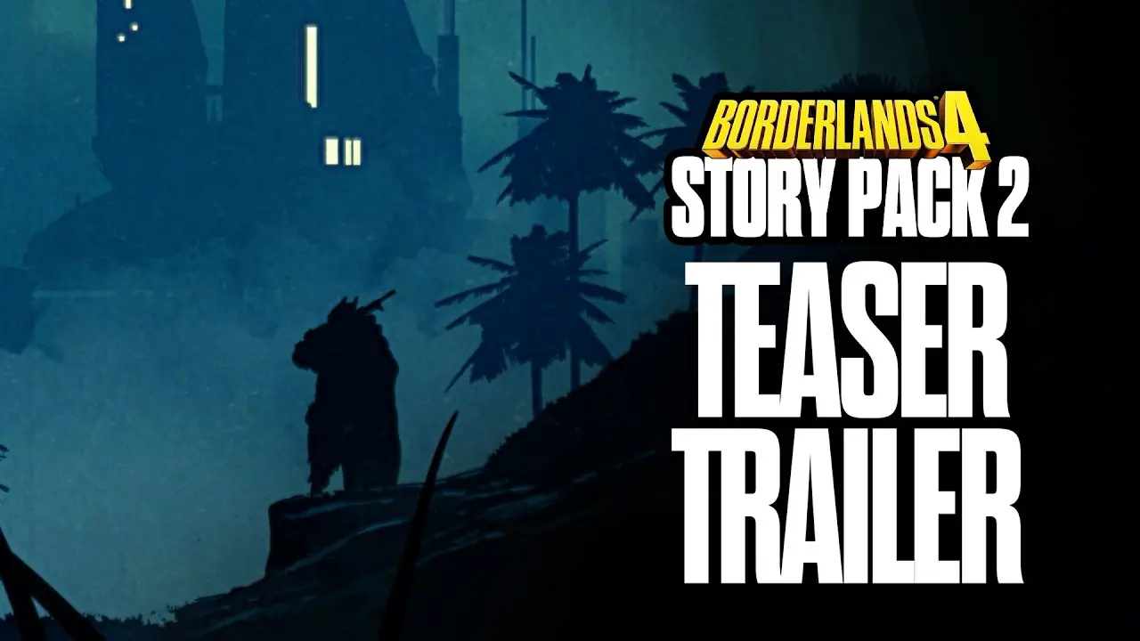 Borderlands 4 Story Pack 2 teaser image showing a jungle island silhouette and the expansion title.