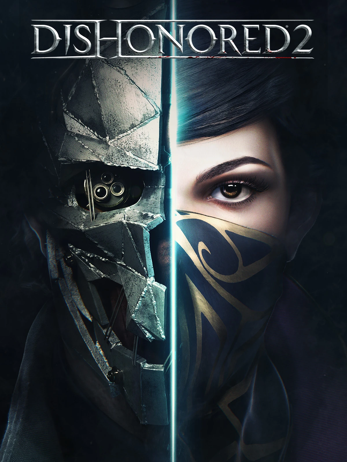 Official Dishonored 2 cover split between Corvo and Emily under the original title.