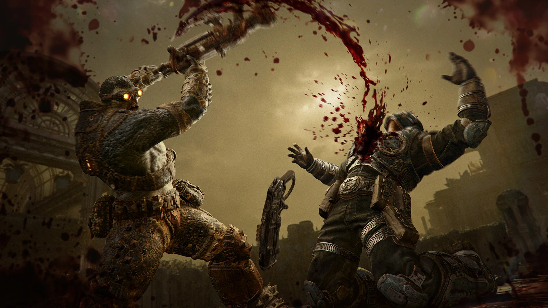 A COG soldier performs an execution in Gears of War: E-Day Versus