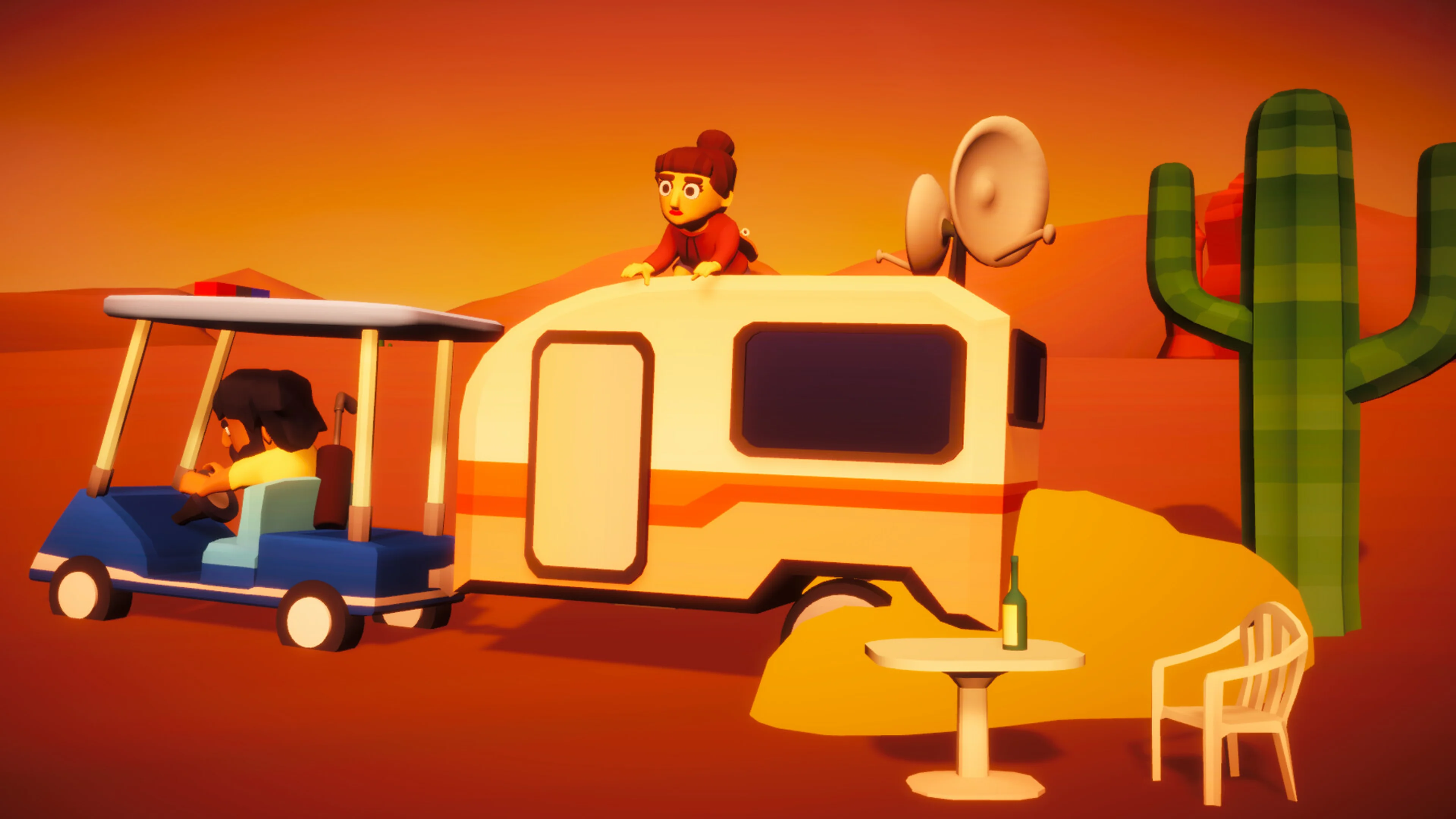 Players hide near vehicles on a desert course in Really Illegal Golf.