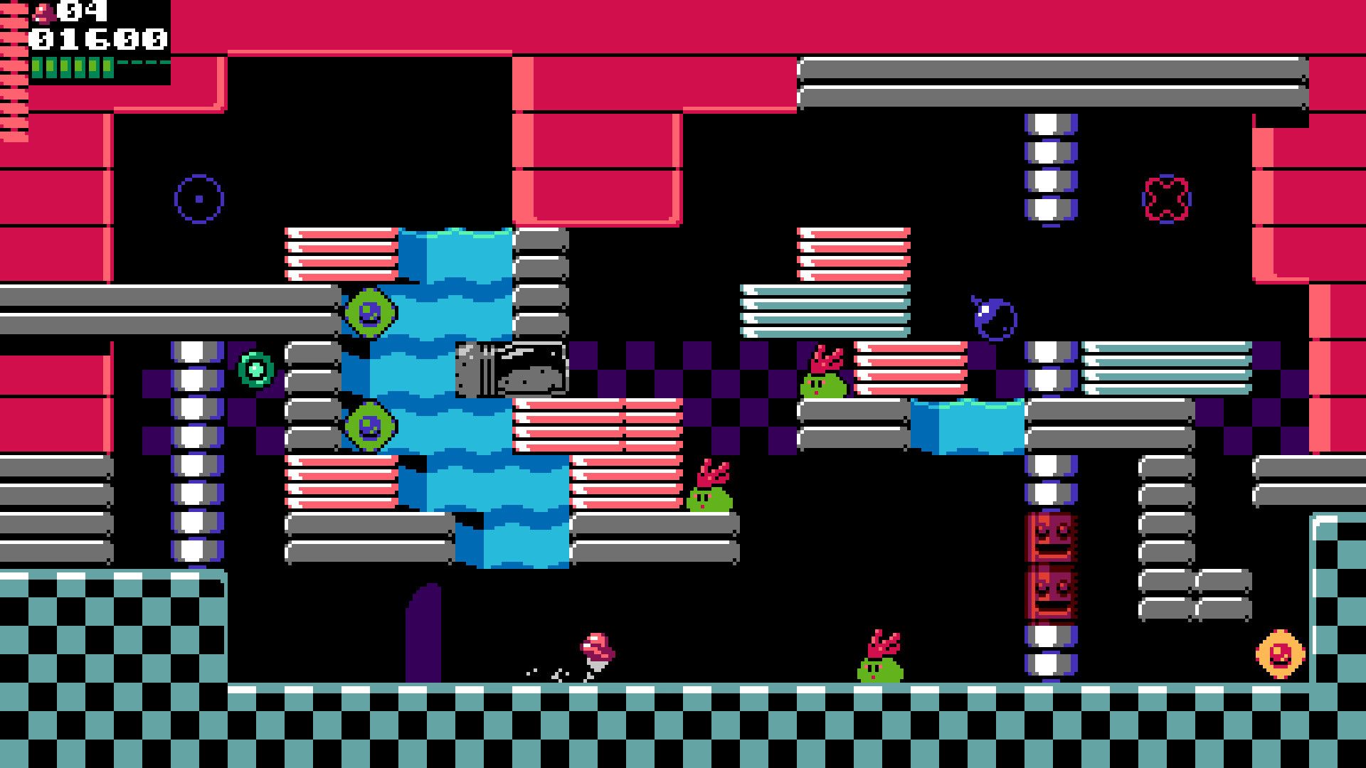 A pixel-art platform game with bright pink platforms in UFO 50.