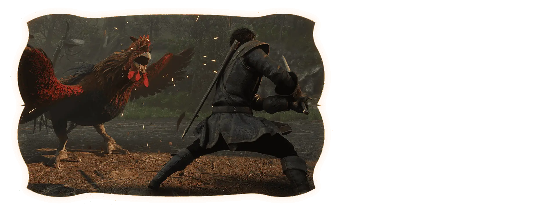 Official Fable image showing a Hero fighting a giant Cockatrice with a sword.