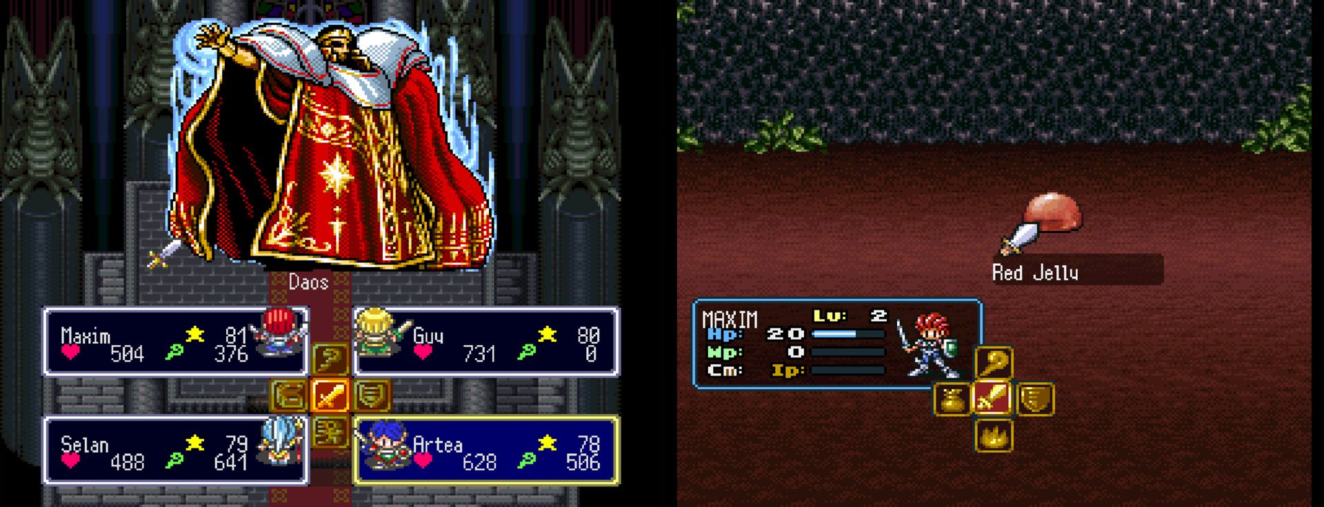 Two sharp gameplay scenes from Lufia I and Lufia II appear side by side.