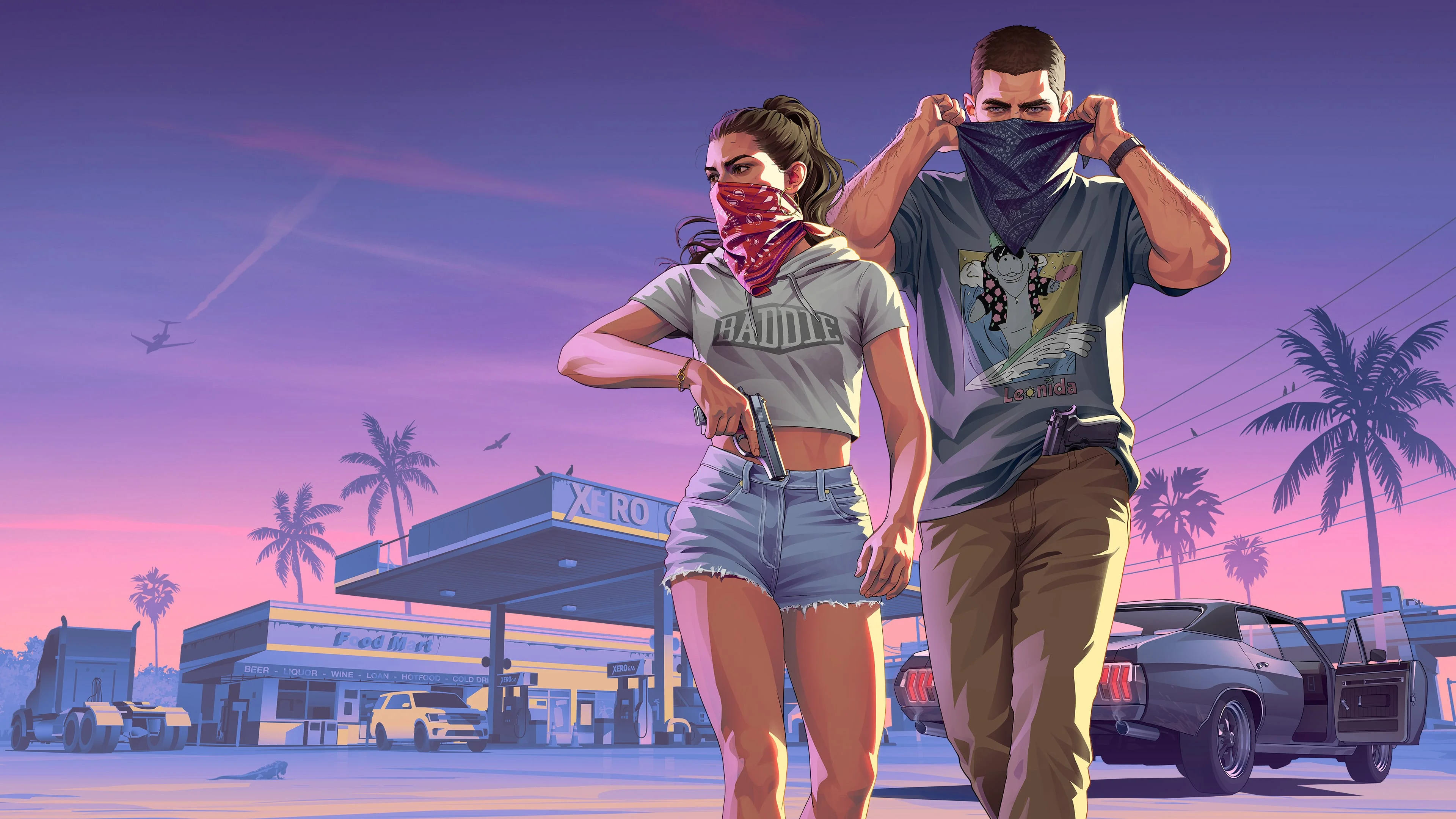 Jason and Lucia pose together in official Grand Theft Auto VI artwork.