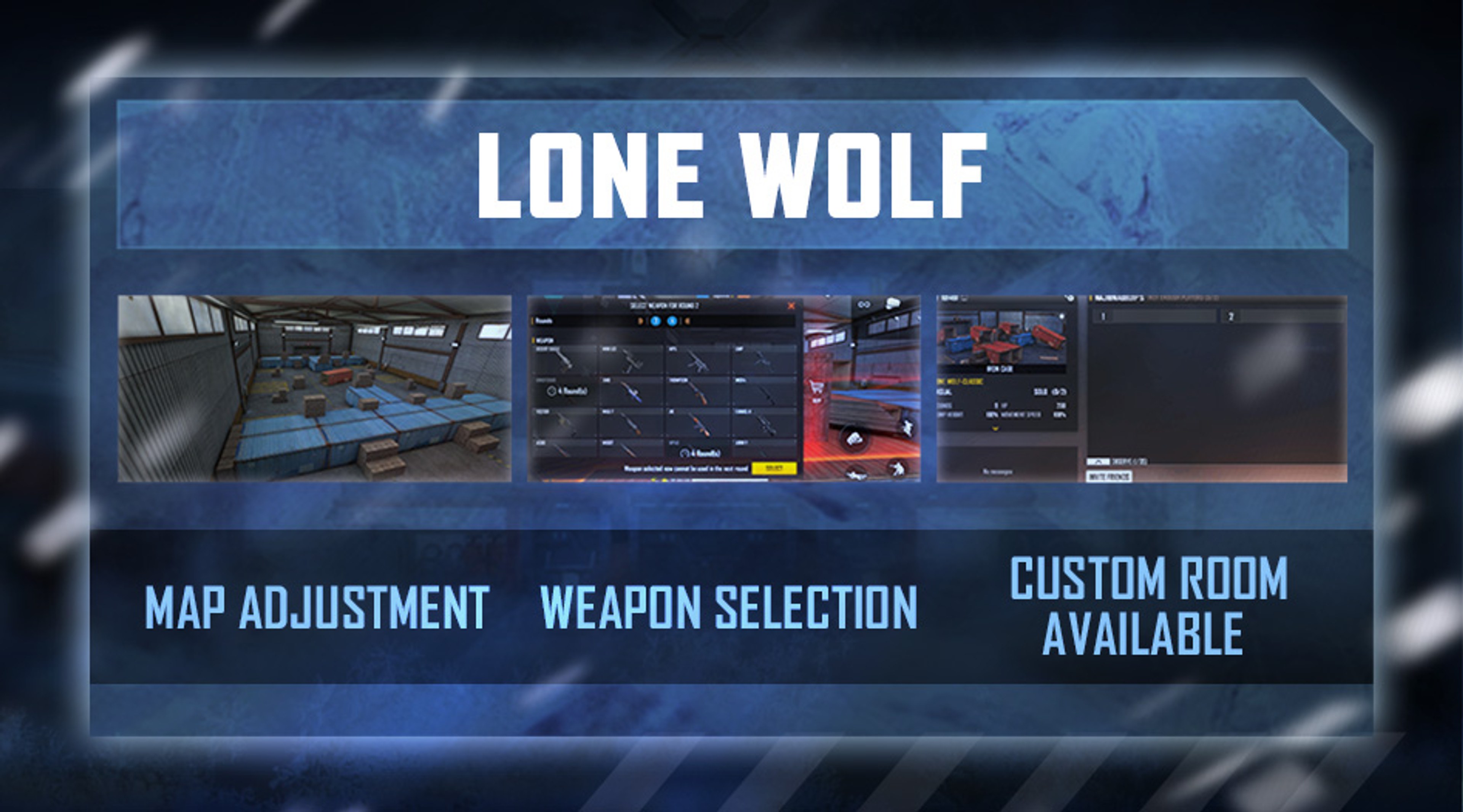 Official Free Fire Lone Wolf weapon-selection screen artwork.