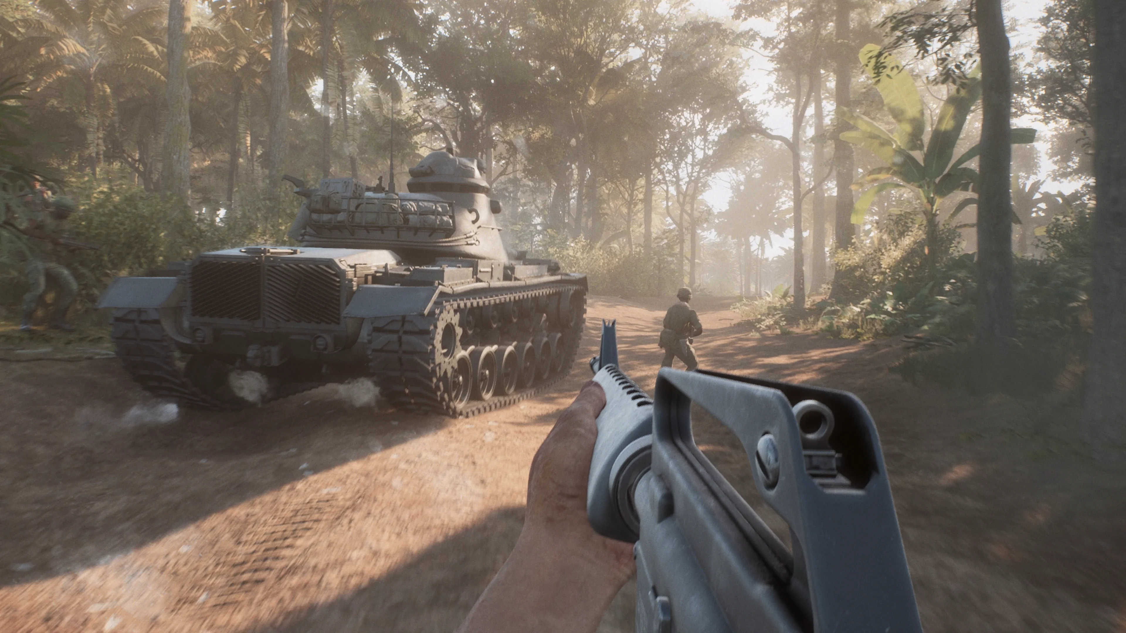 Infantry walking beside a tank in Hell Let Loose Vietnam