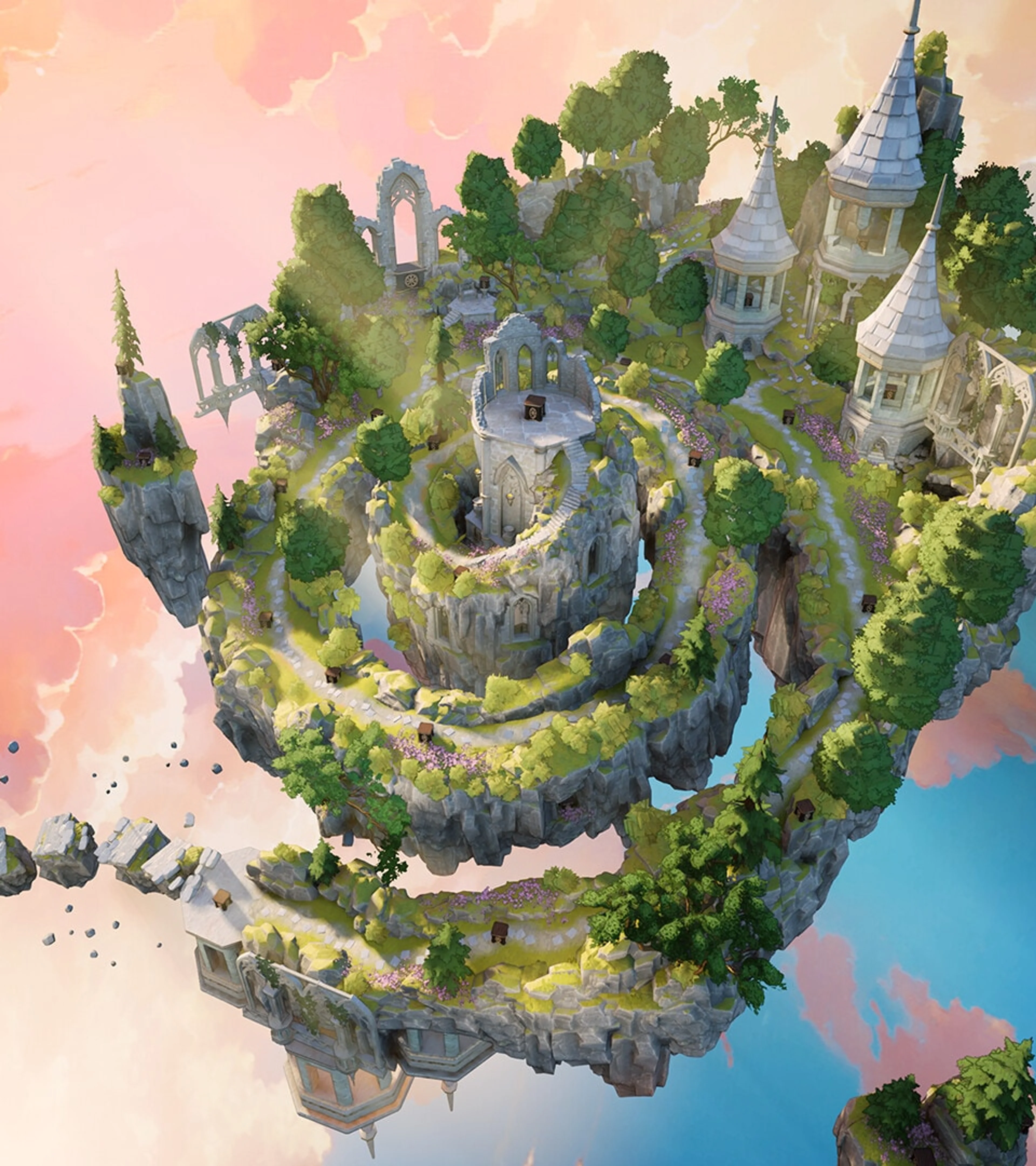 A colorful stained-glass kingdom floats above the clouds in The Artisan of Glimmith.