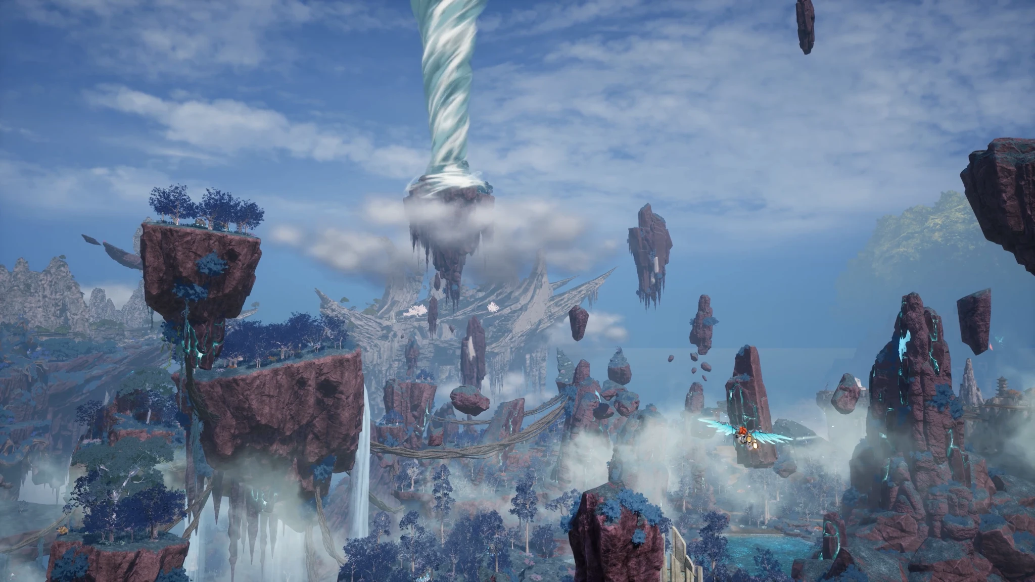The floating islands of Sunreach above the clouds in Palworld 1.0.