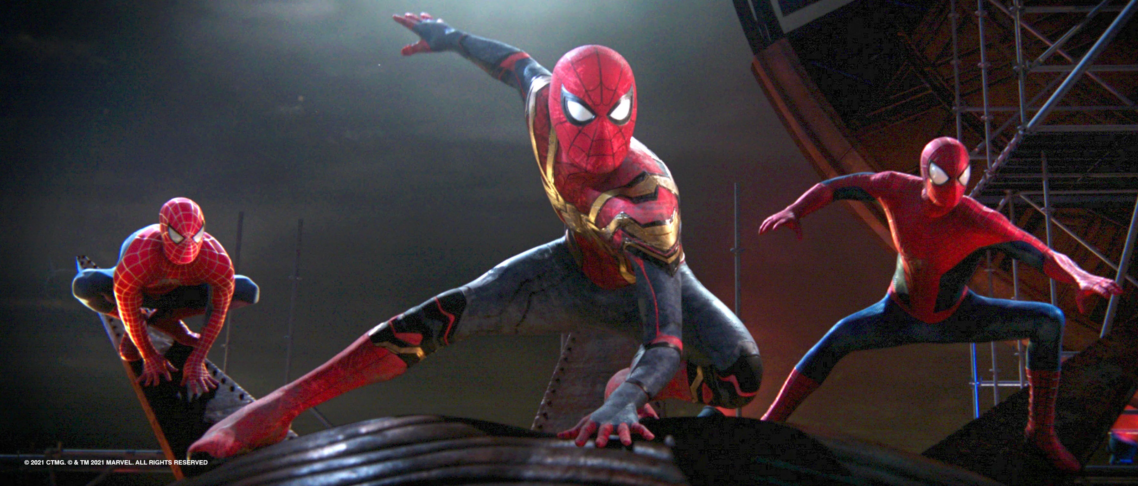 Tom Holland, Tobey Maguire, and Andrew Garfield appear together as Spider-Man