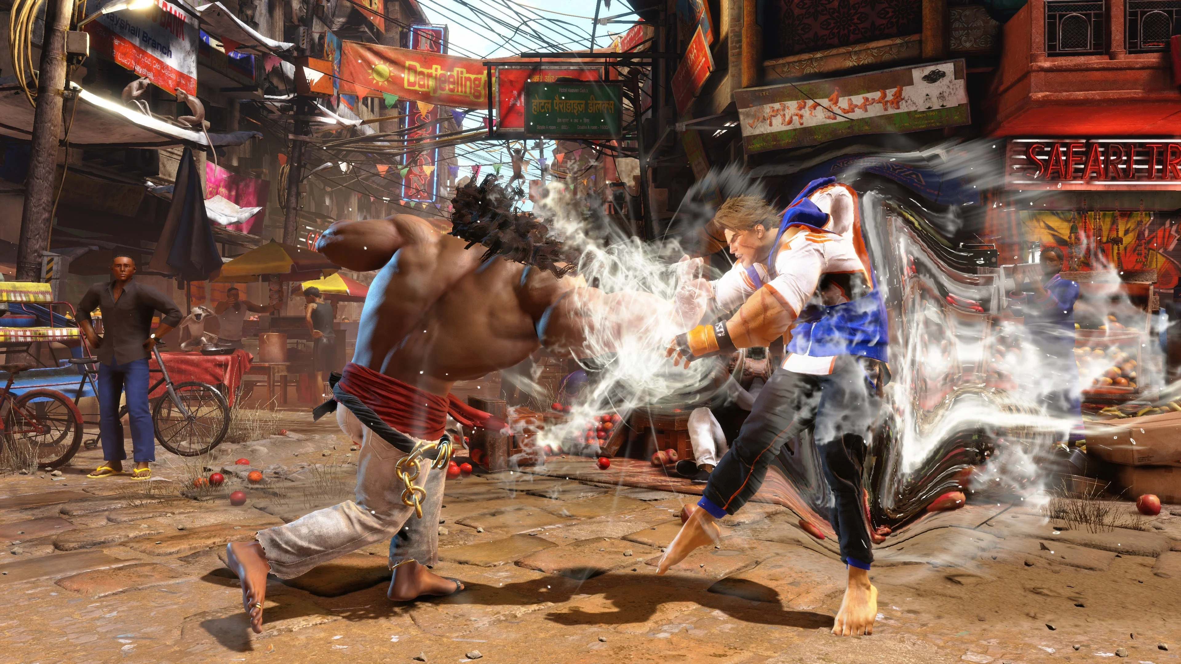 Arjun strikes Luke with a breathing-powered punch during a Street Fighter 6 match.