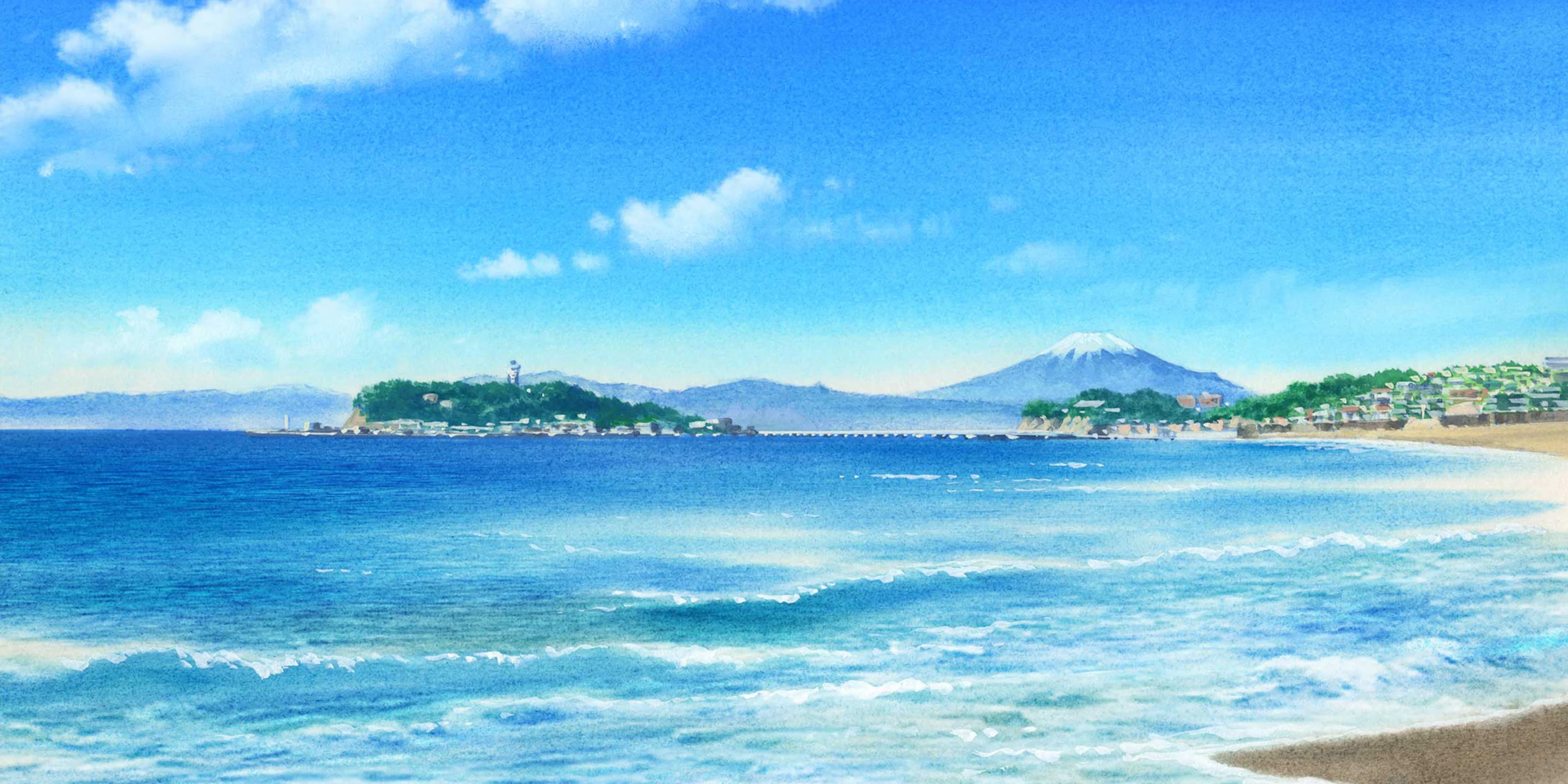 A bright coastal view of Fujisawa and the sea appears on the official Rascal Does Not Dream of a Dear Friend site.