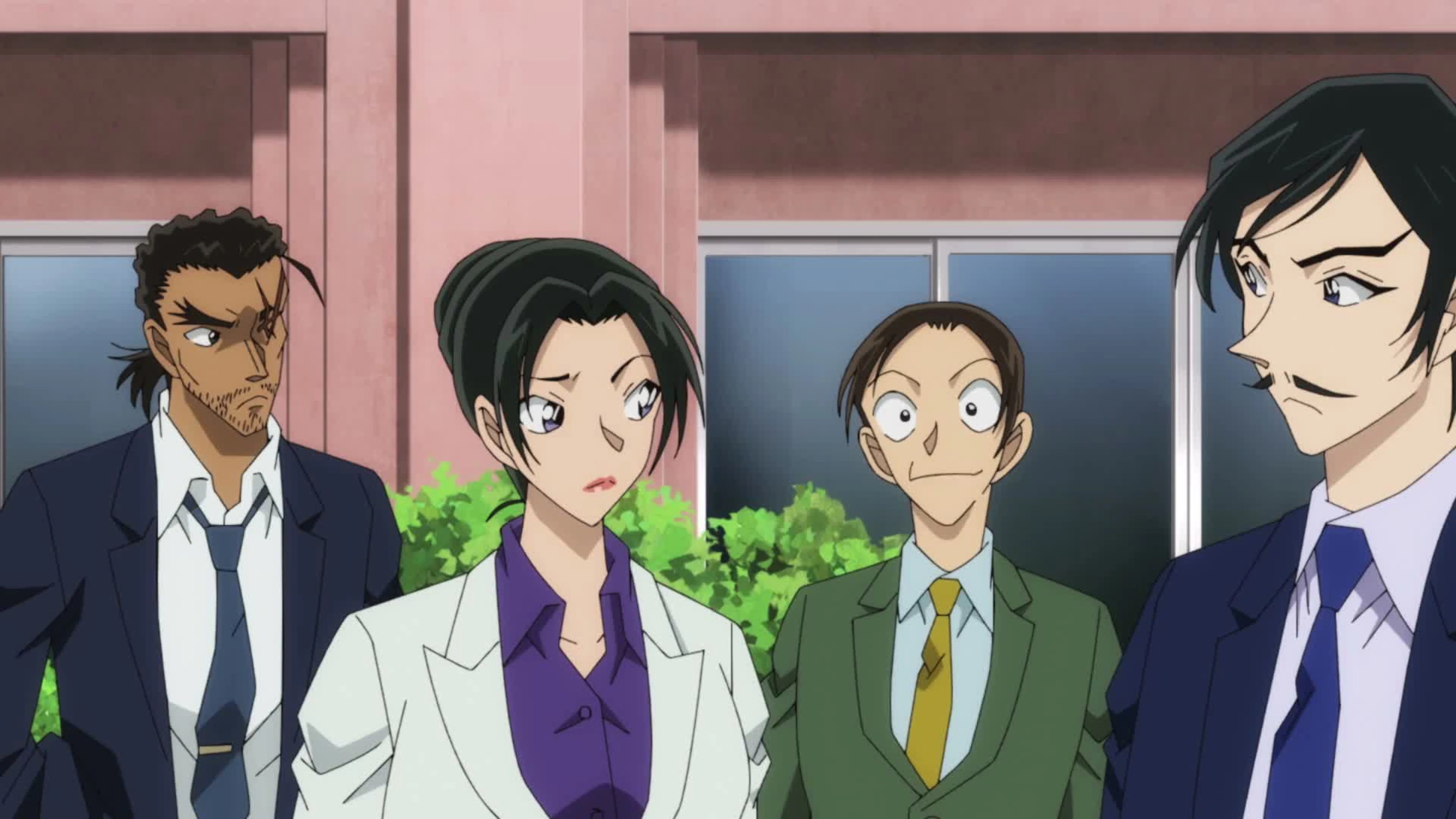 Detectives and police officers gather in the Detective Conan 30th-anniversary special.
