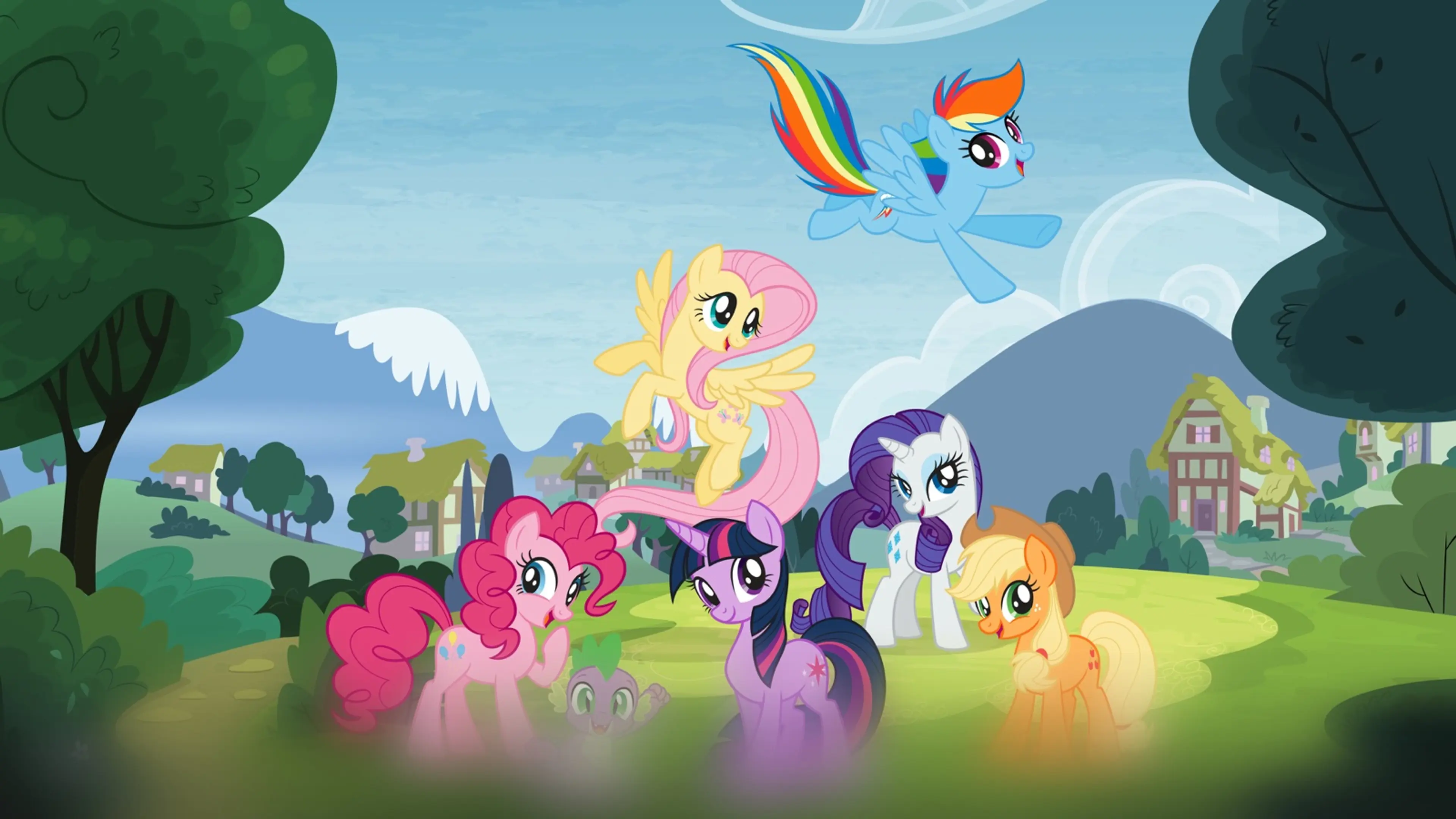 The Mane Six together in Ponyville.