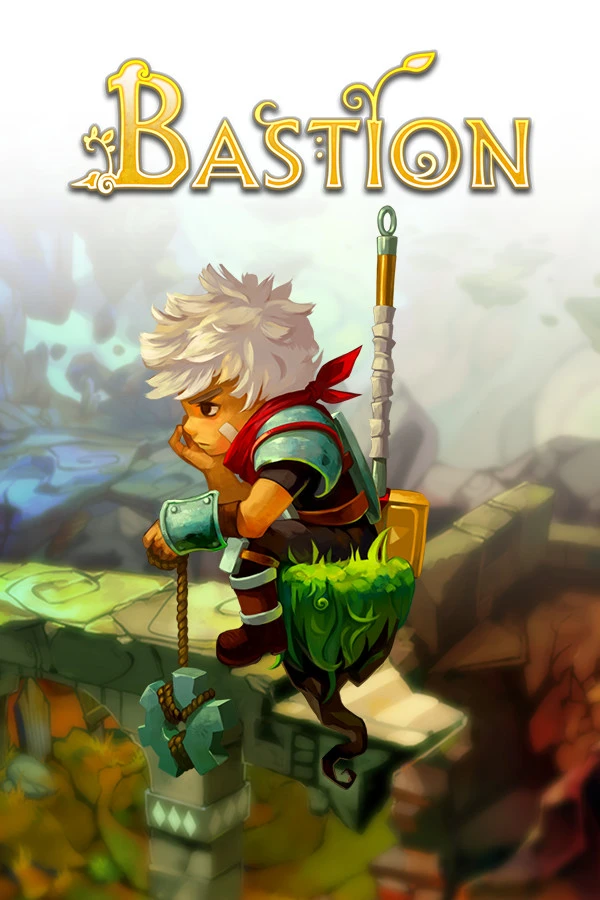 Official Bastion cover showing the white-haired Kid above his hammer, with the native Bastion logo.