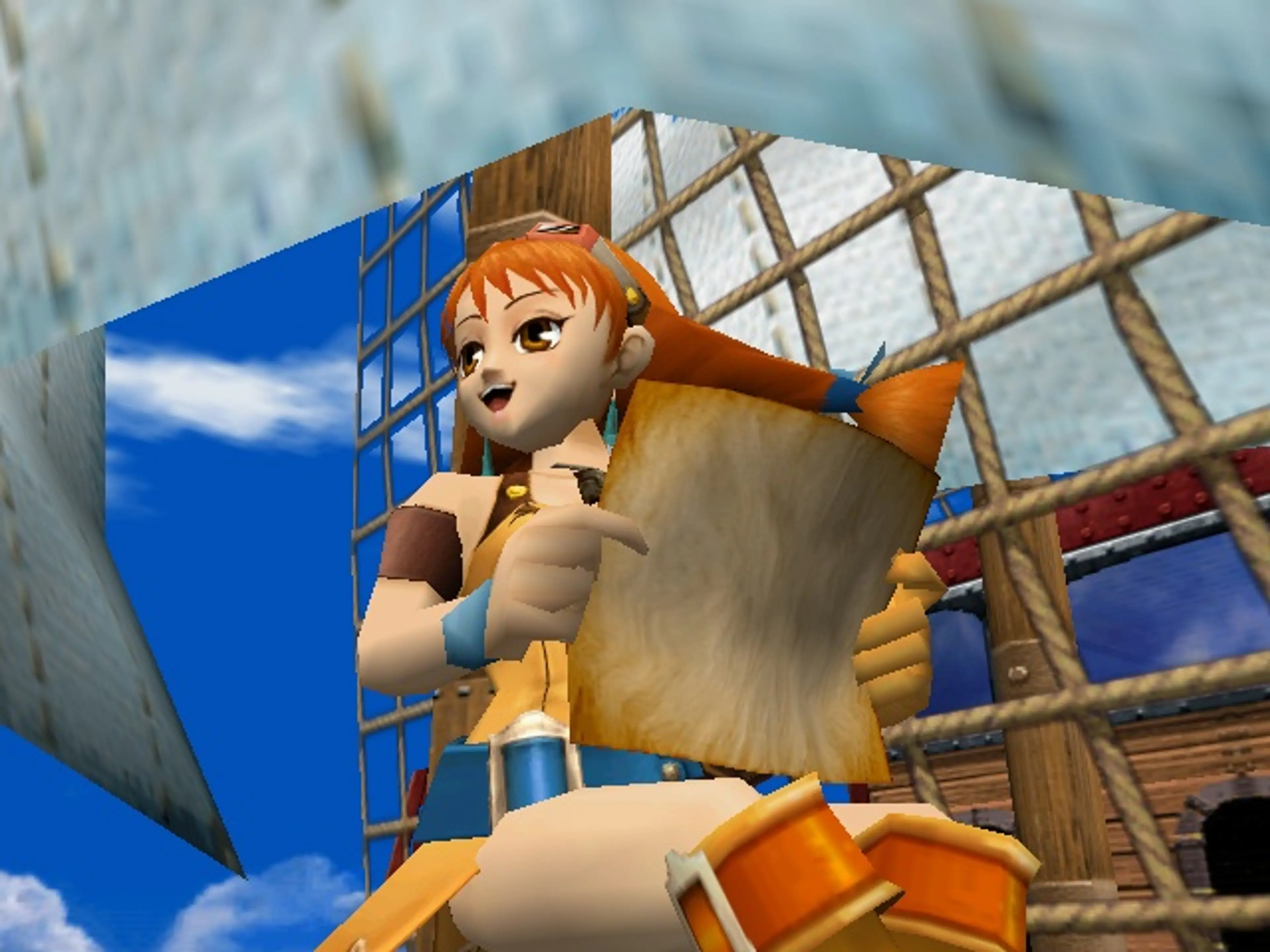 Aika aboard an airship in Skies of Arcadia.