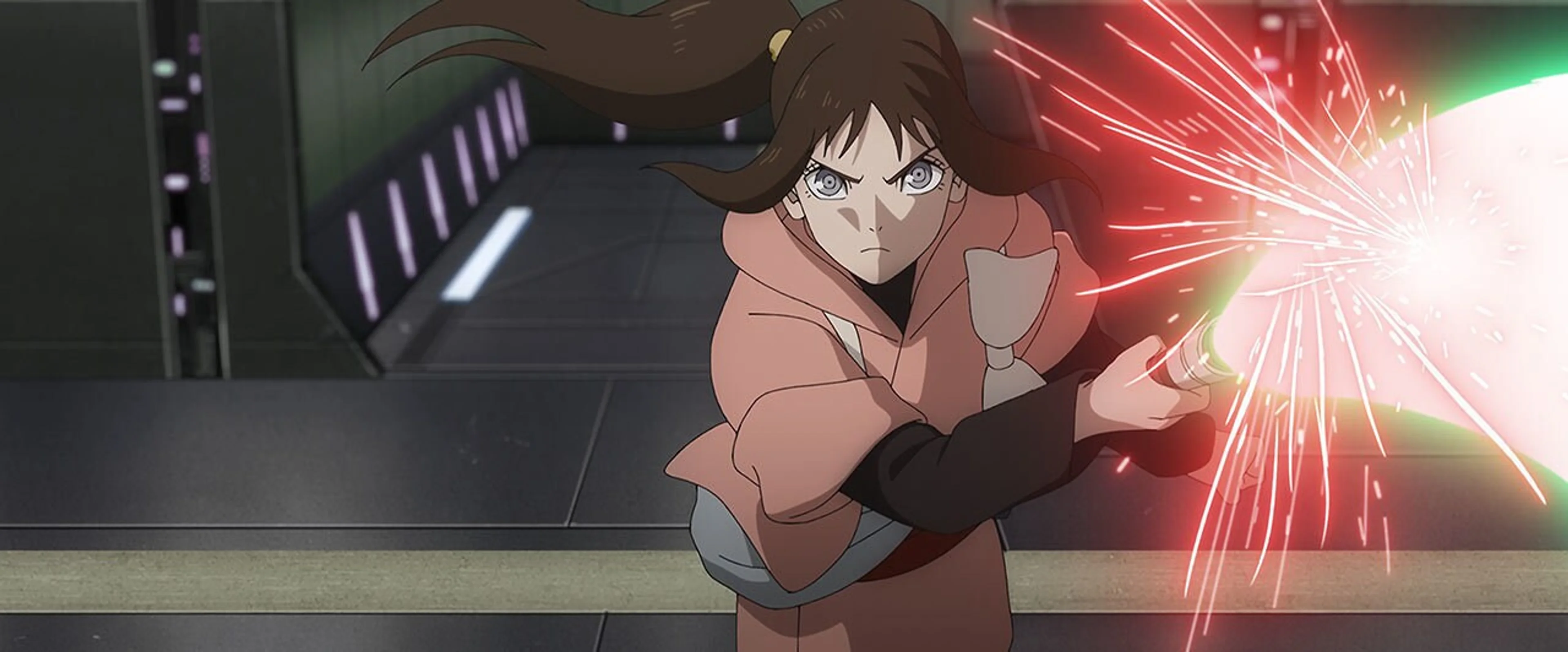 Lah Kara fights with a green lightsaber in Star Wars: Visions — The Ninth Jedi.