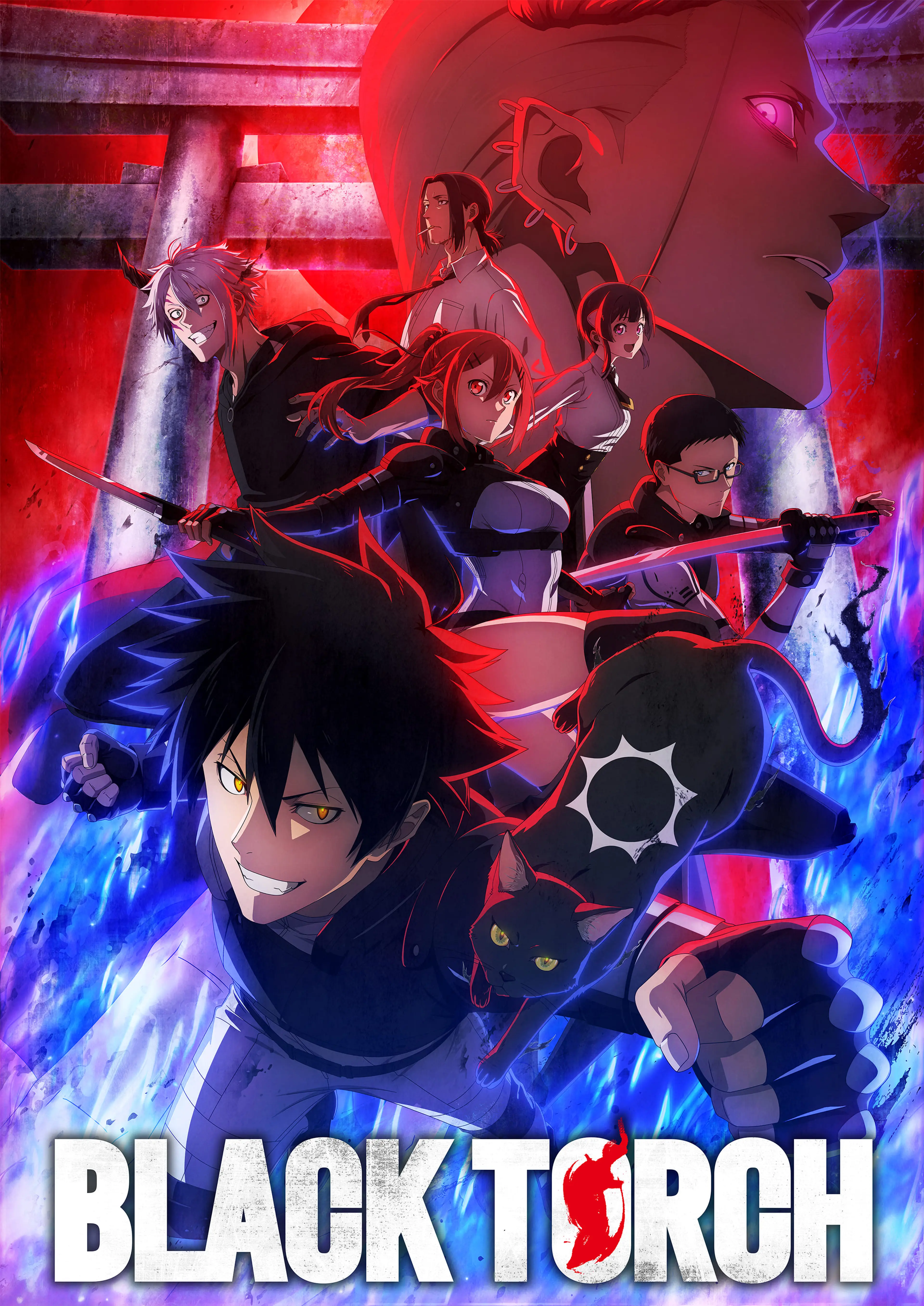 Jiro Azuma, Rago, and the supporting cast in the official BLACK TORCH anime key visual.