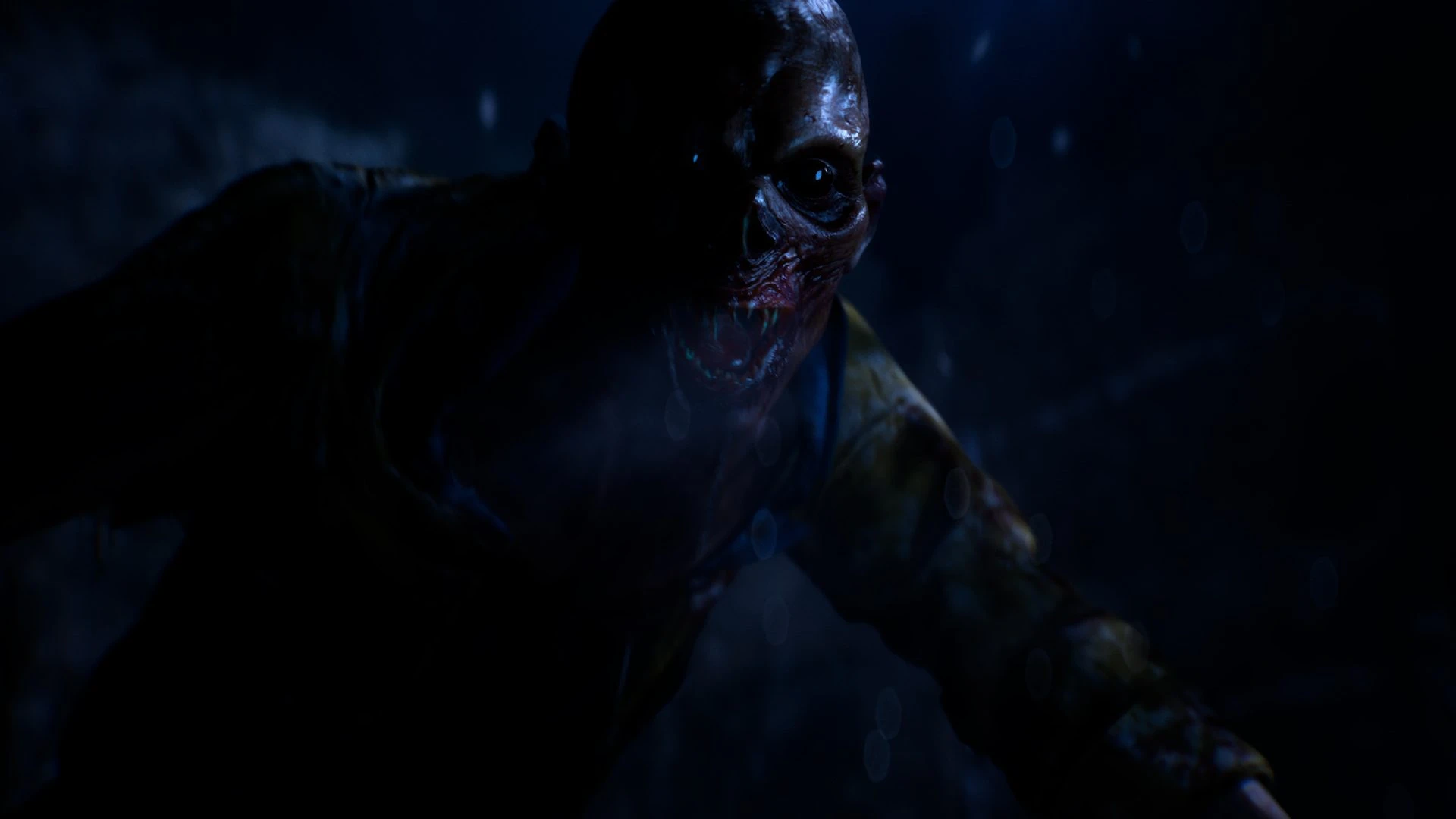 A grotesque creature emerges through heavy rain in Until Dawn 2.