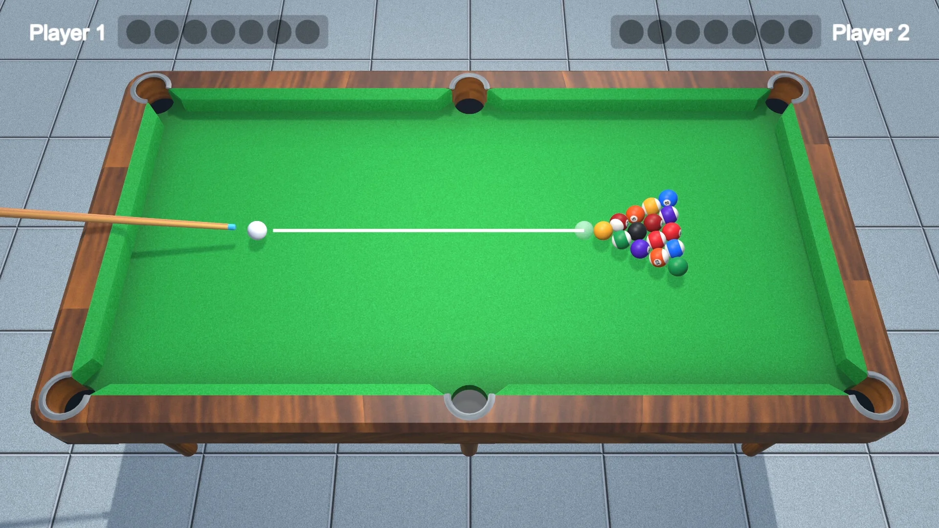 An overhead view of a pool table in Hard Shark Games’ Pool.