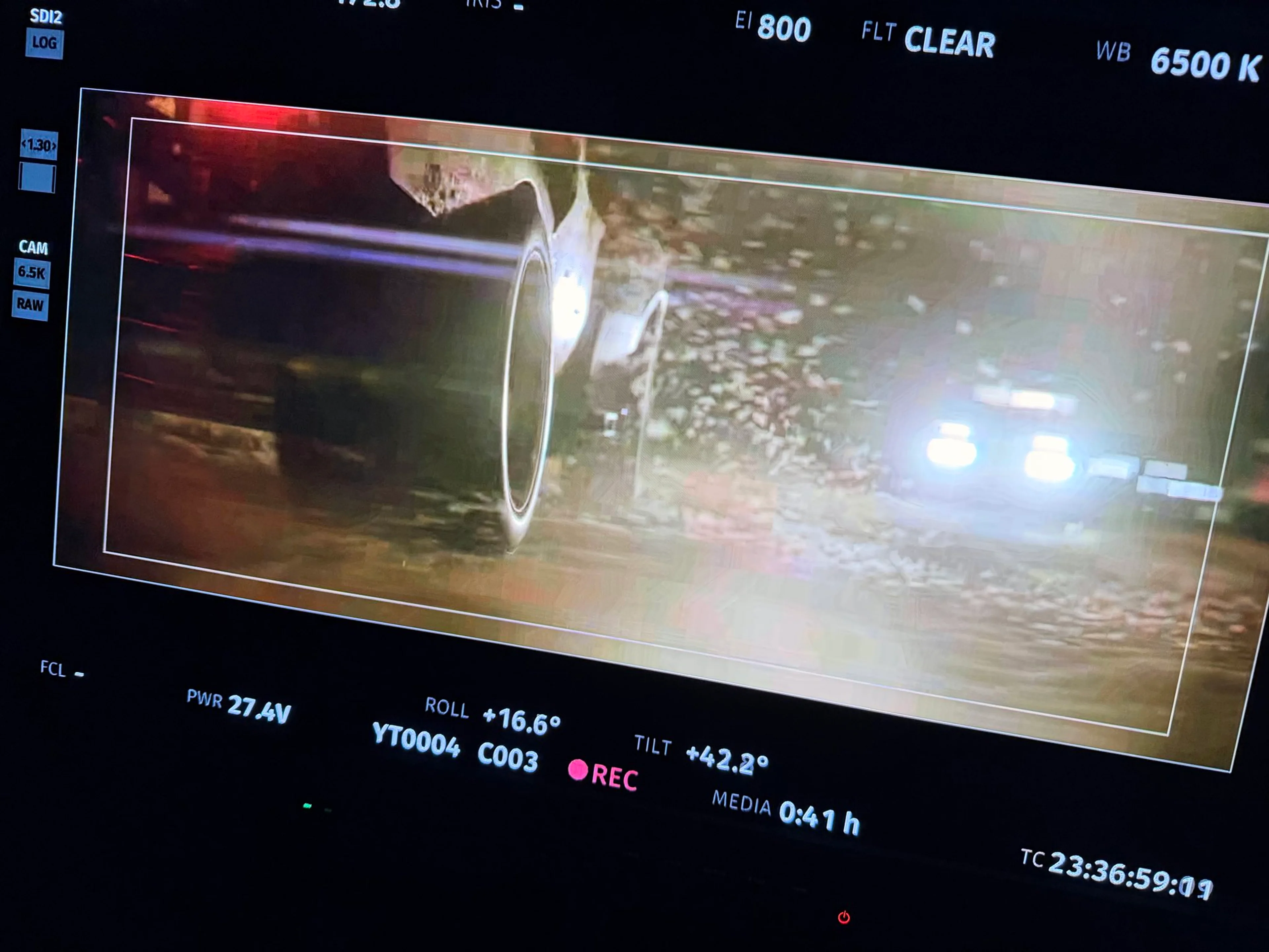 A monitor image from Matt Reeves’ official #SnowTires Batmobile camera test.