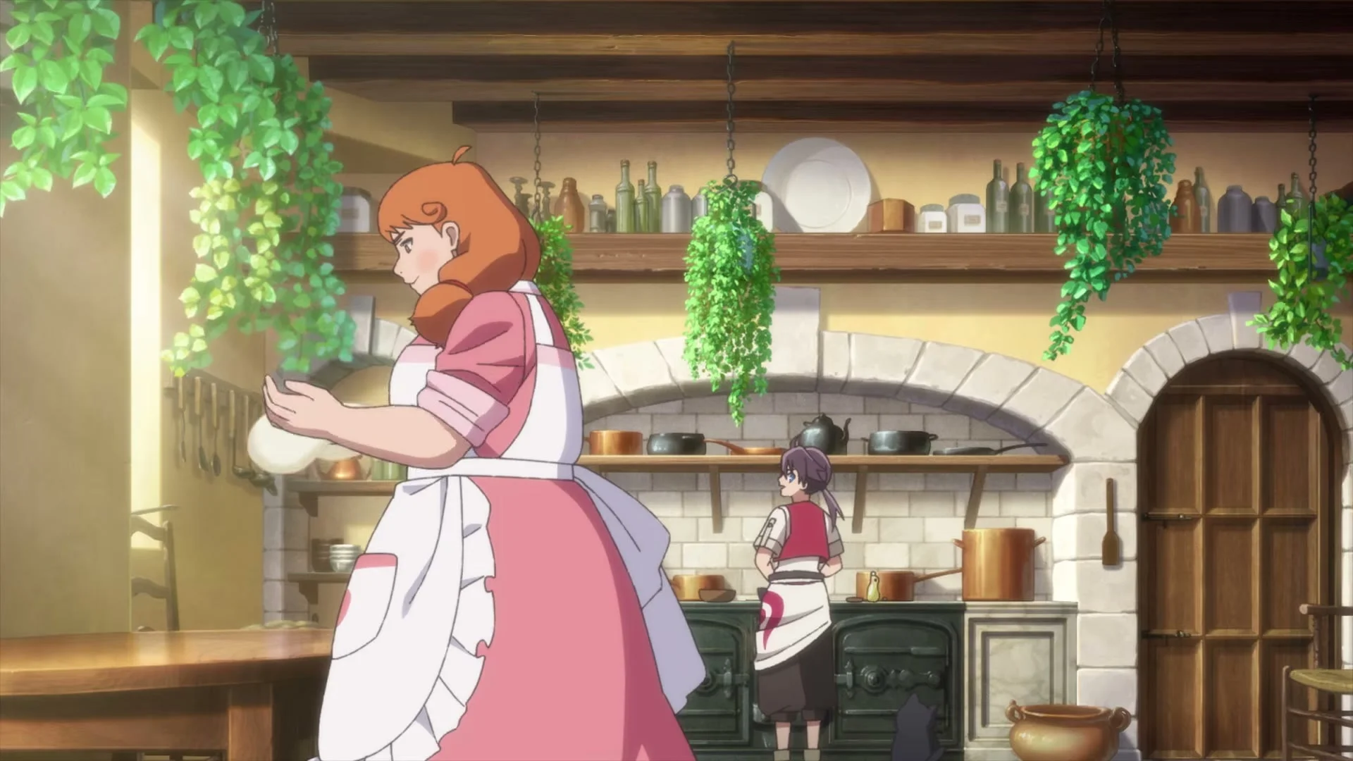 Welsh and his adoptive mother prepare food in their kitchen.