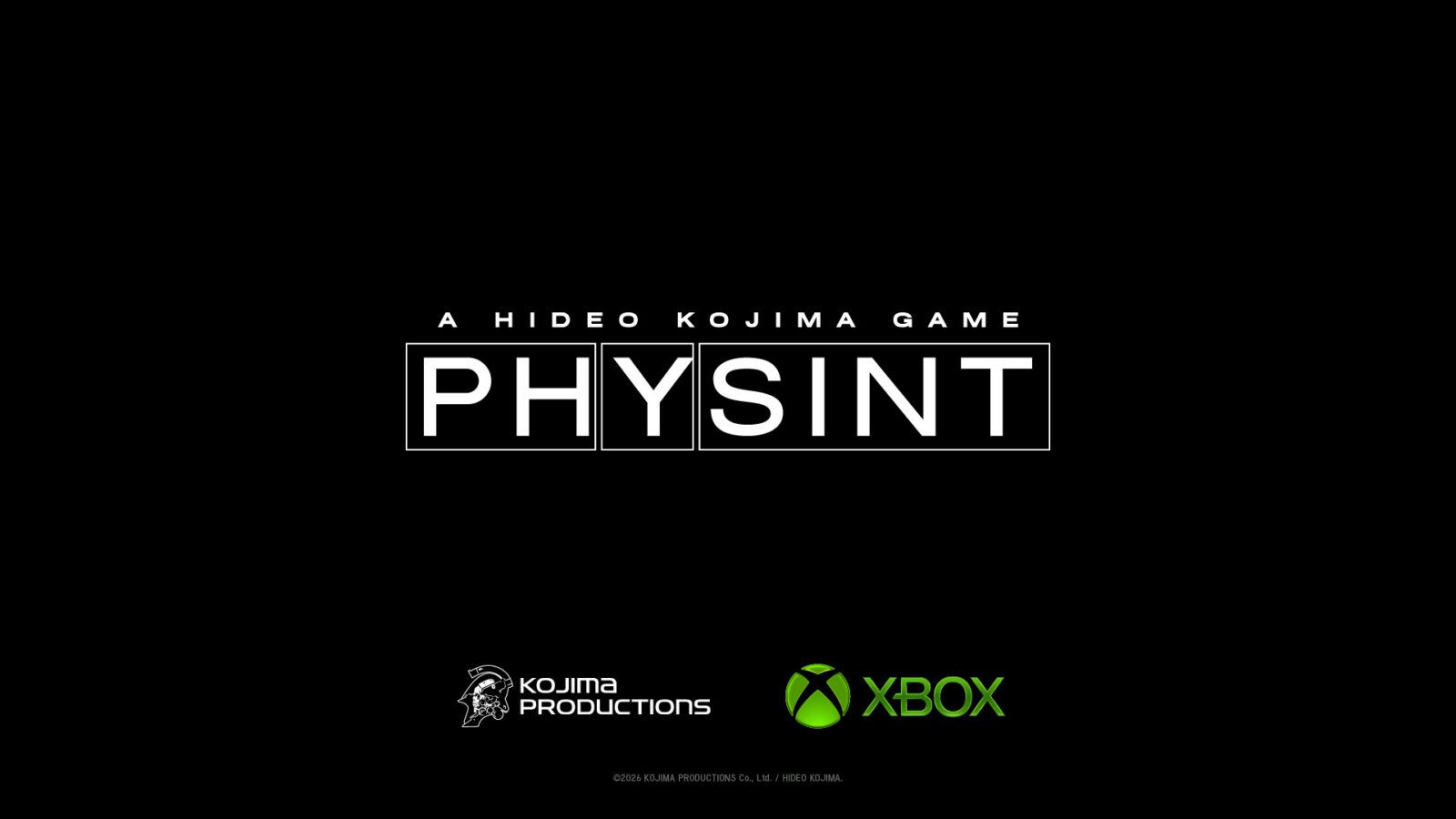 PHYSINT title above Kojima Productions and Xbox logos on a black background.