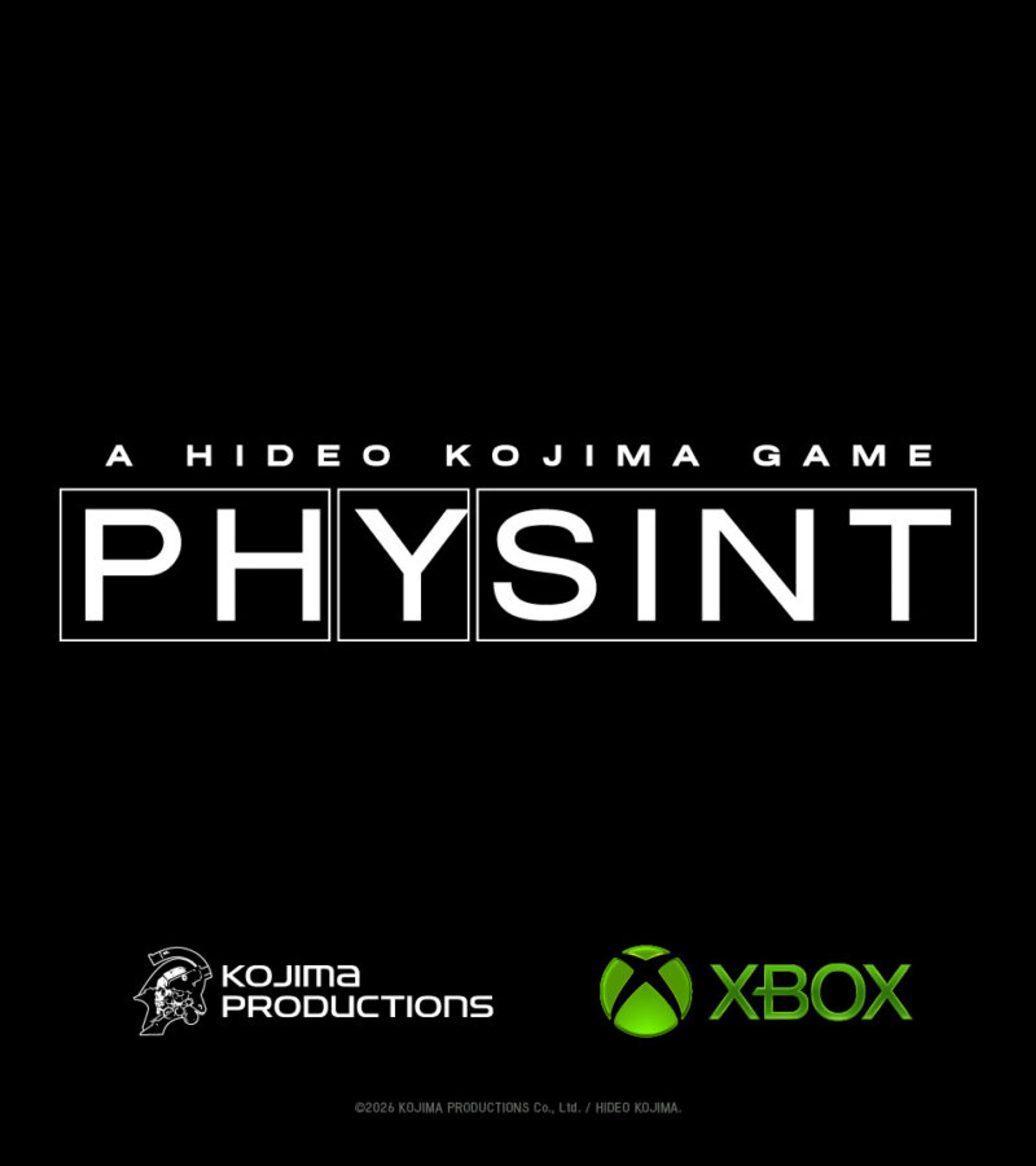 PHYSINT title above Kojima Productions and Xbox logos on a black background.