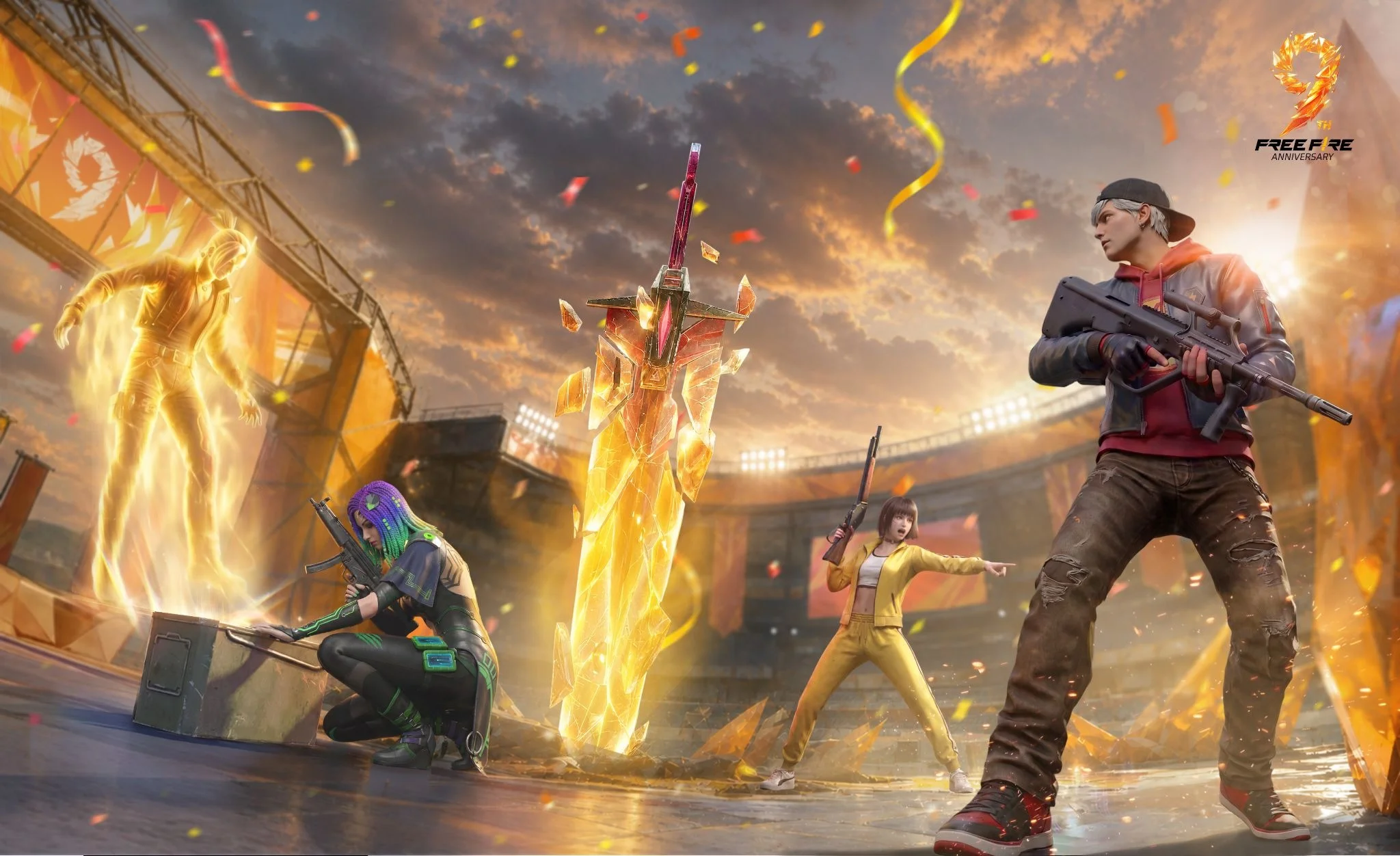 Free Fire MAX characters move together during a battle.