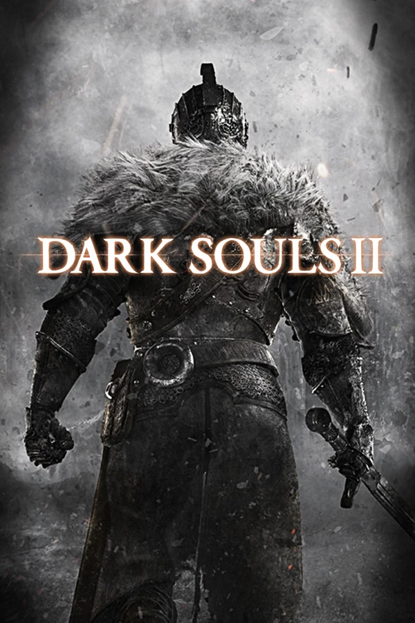 Official Dark Souls II cover with a fur-cloaked armored figure seen from behind under the native game logo.