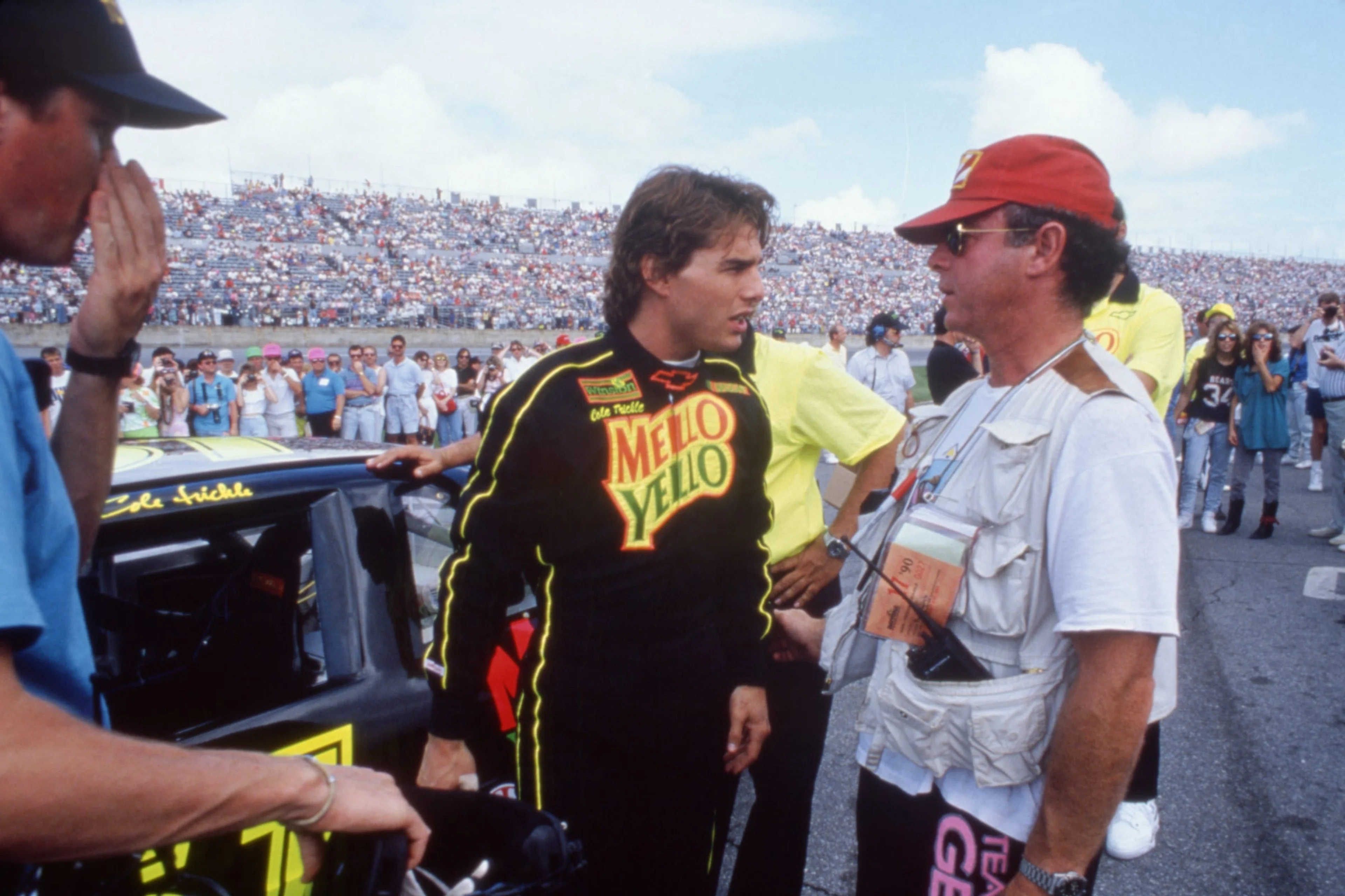 Tom Cruise plays Cole Trickle in the 1990 film Days of Thunder during a NASCAR race weekend.