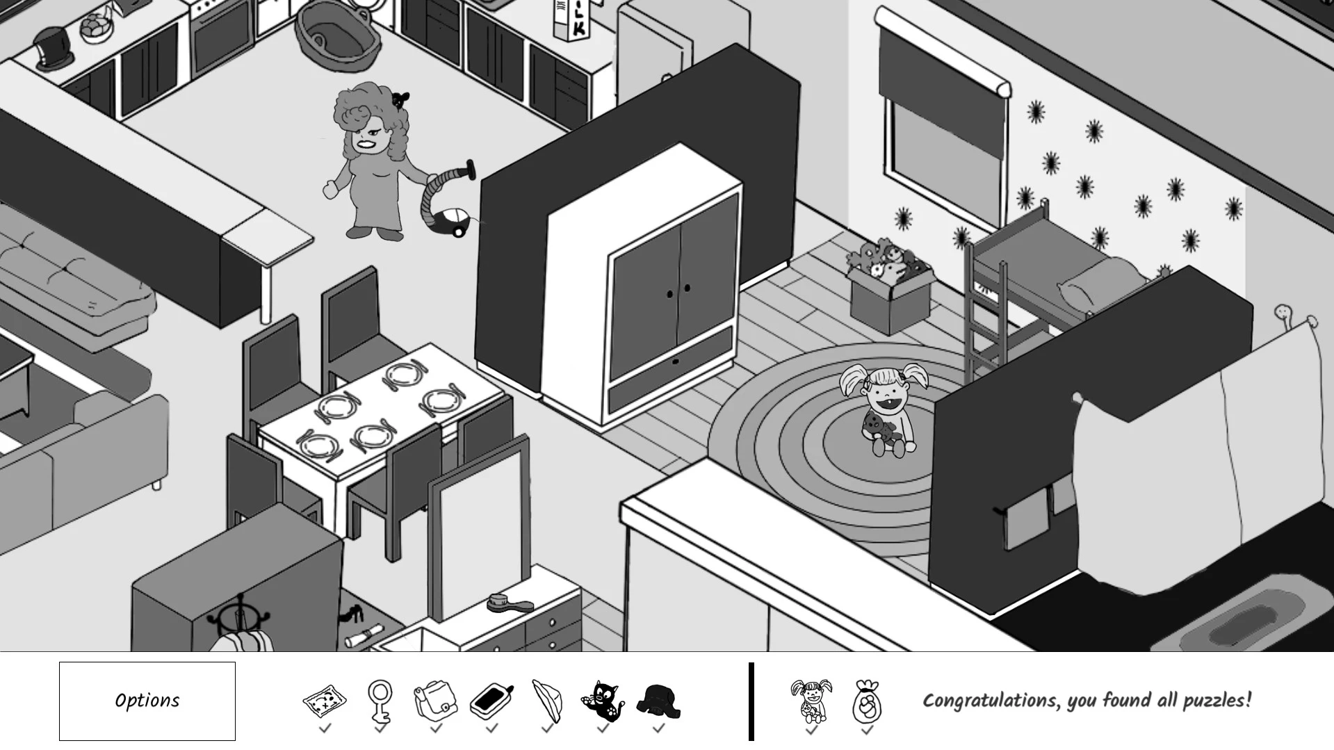 An illustrated indoor hidden-object scene in Secret Saga: Xamadeon Stone.
