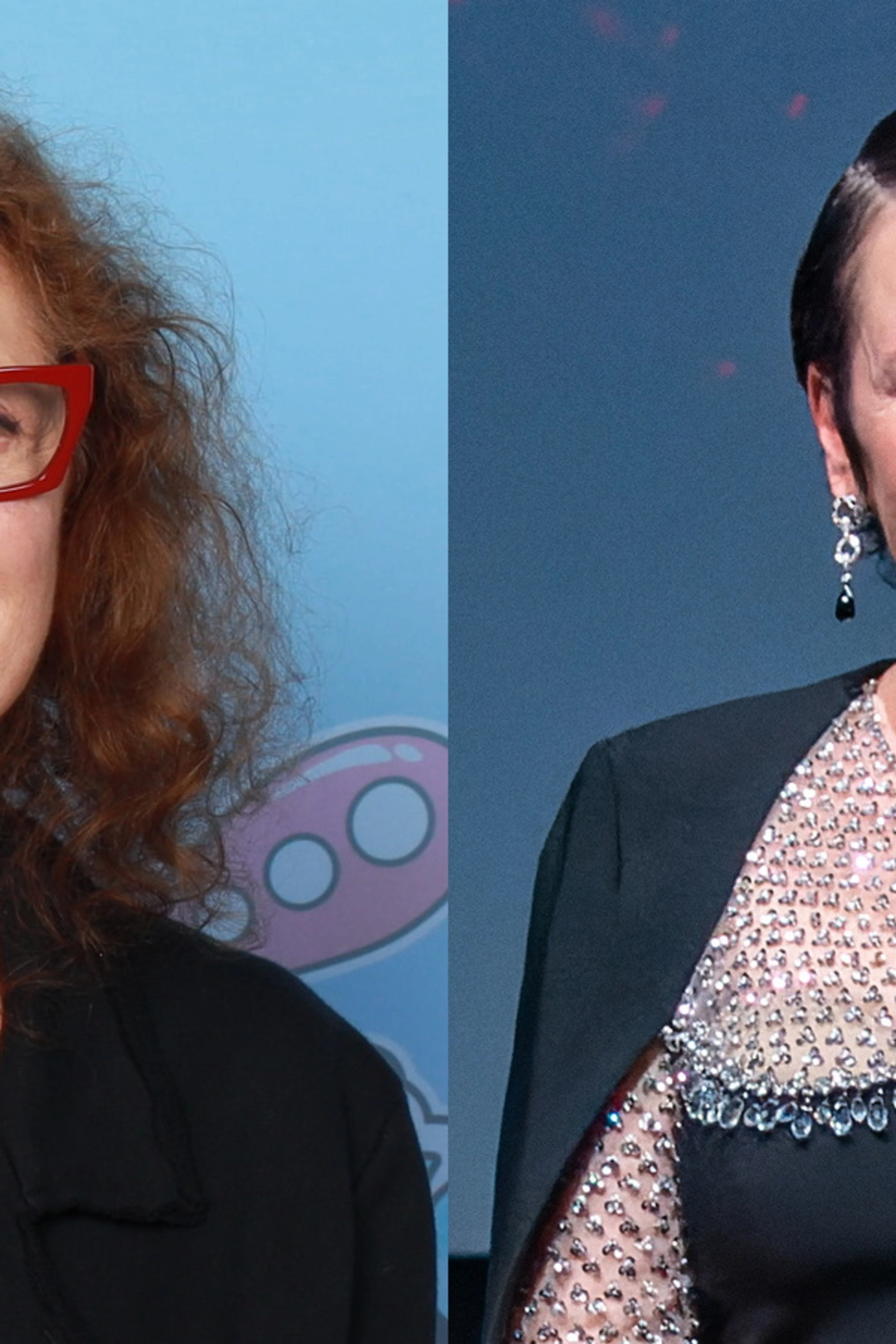 Susan Sarandon and Olivia Colman in separate press portraits.