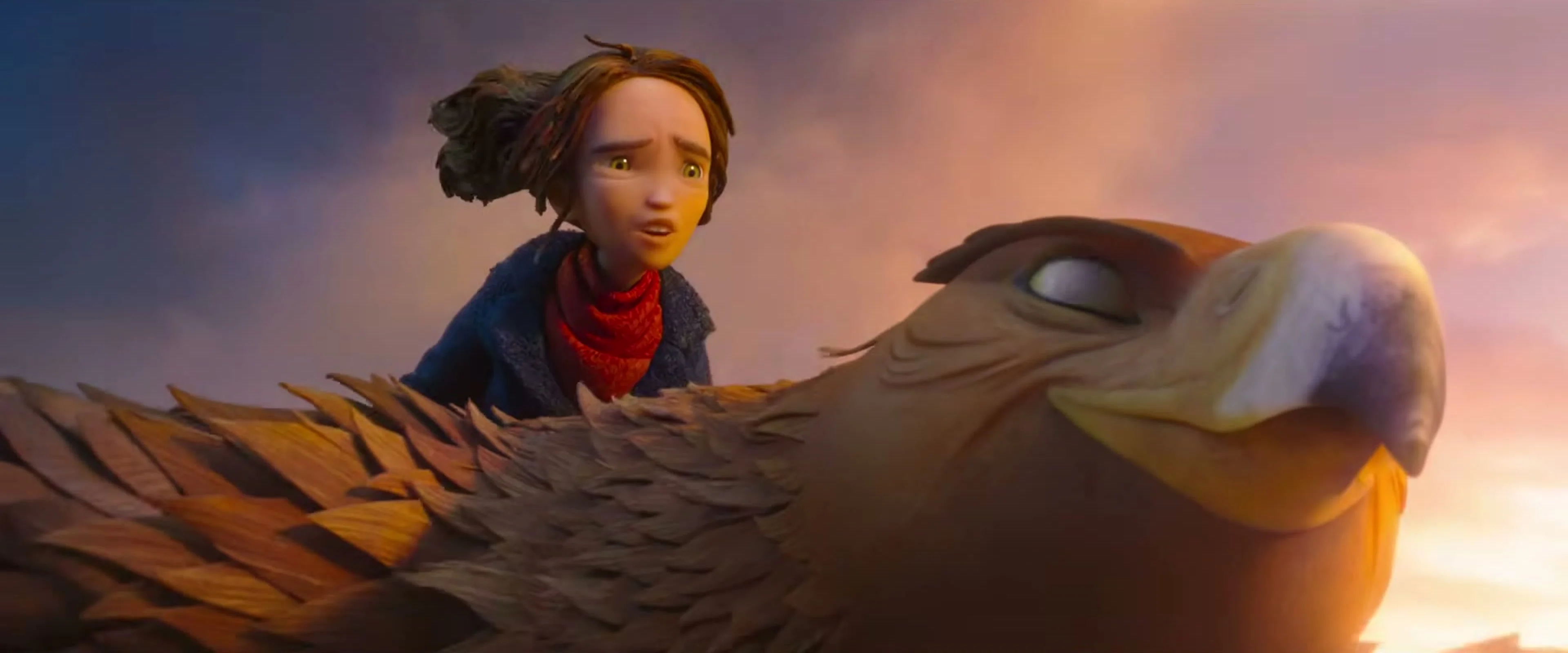 Prue rides on the back of a large bird in the Wildwood final trailer.