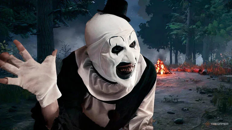 Art the Clown holding a waffle during the Dead by Daylight Terrifier reveal.
