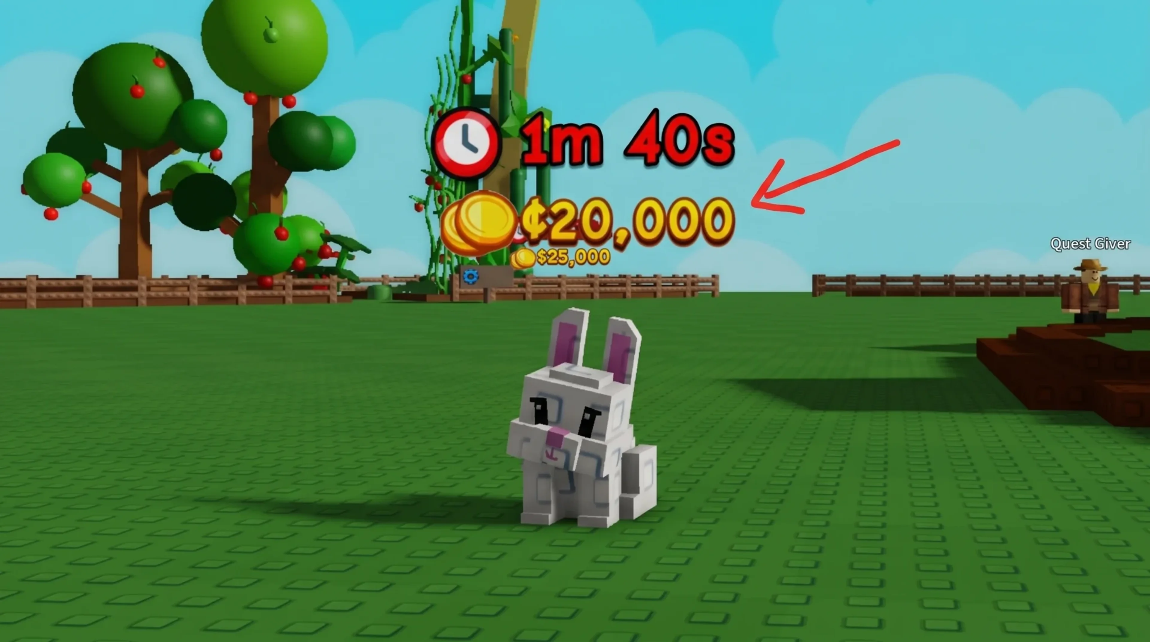 A Bunny pet spawn with a countdown and Sheckles price displayed above it.