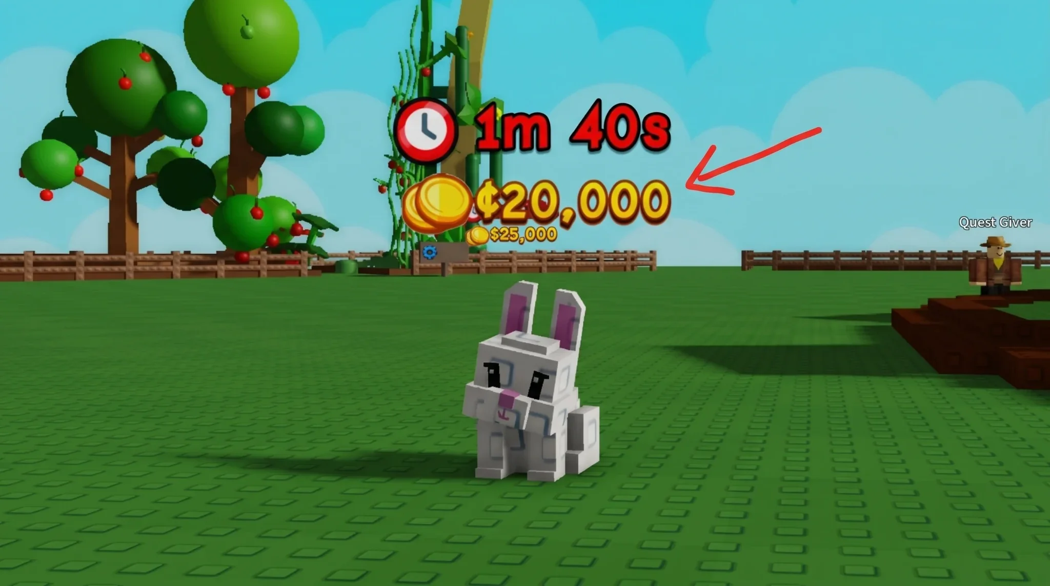 A Bunny pet spawn with a countdown and Sheckles price displayed above it.