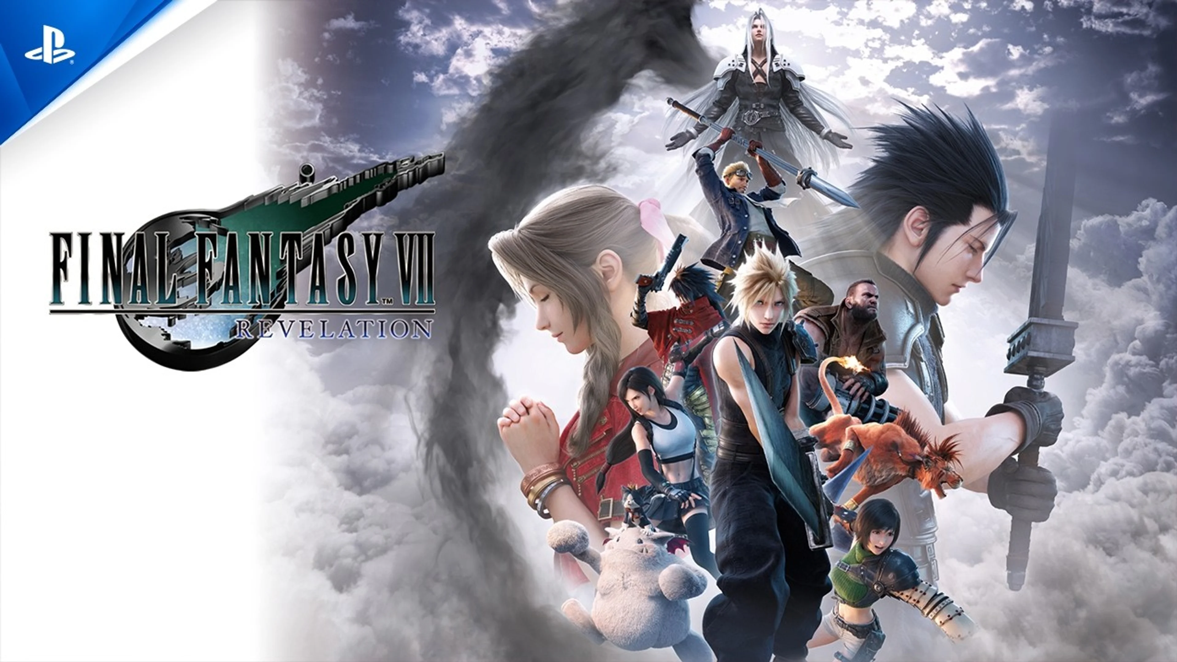Cloud stands in a bright Final Fantasy VII Revelation landscape in the official announcement trailer.