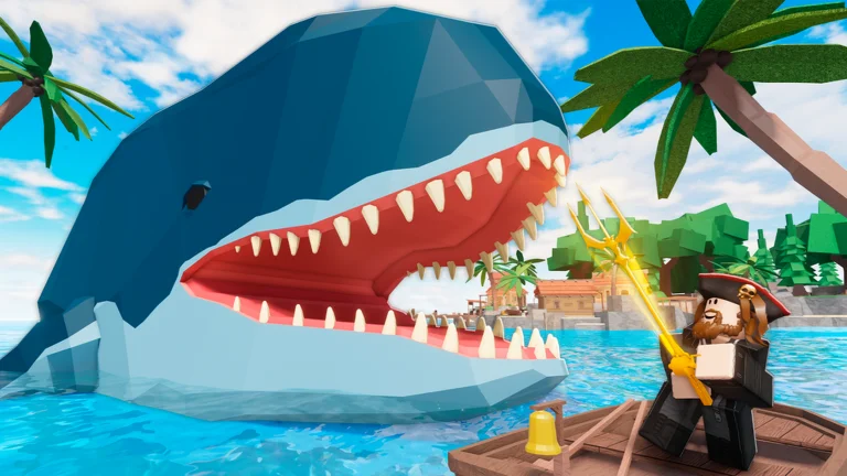 A Fisch player facing a giant blue whale