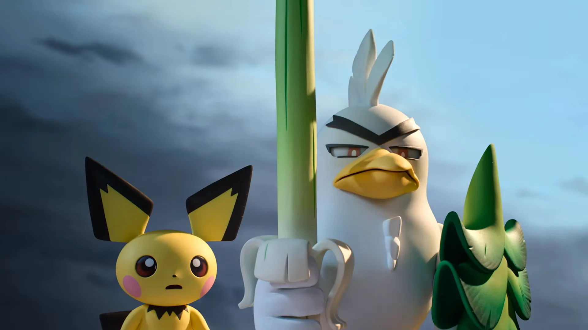 Pichu and Sirfetch’d stand together beside Sirfetch’d’s leek in the Pokémon Tales teaser.